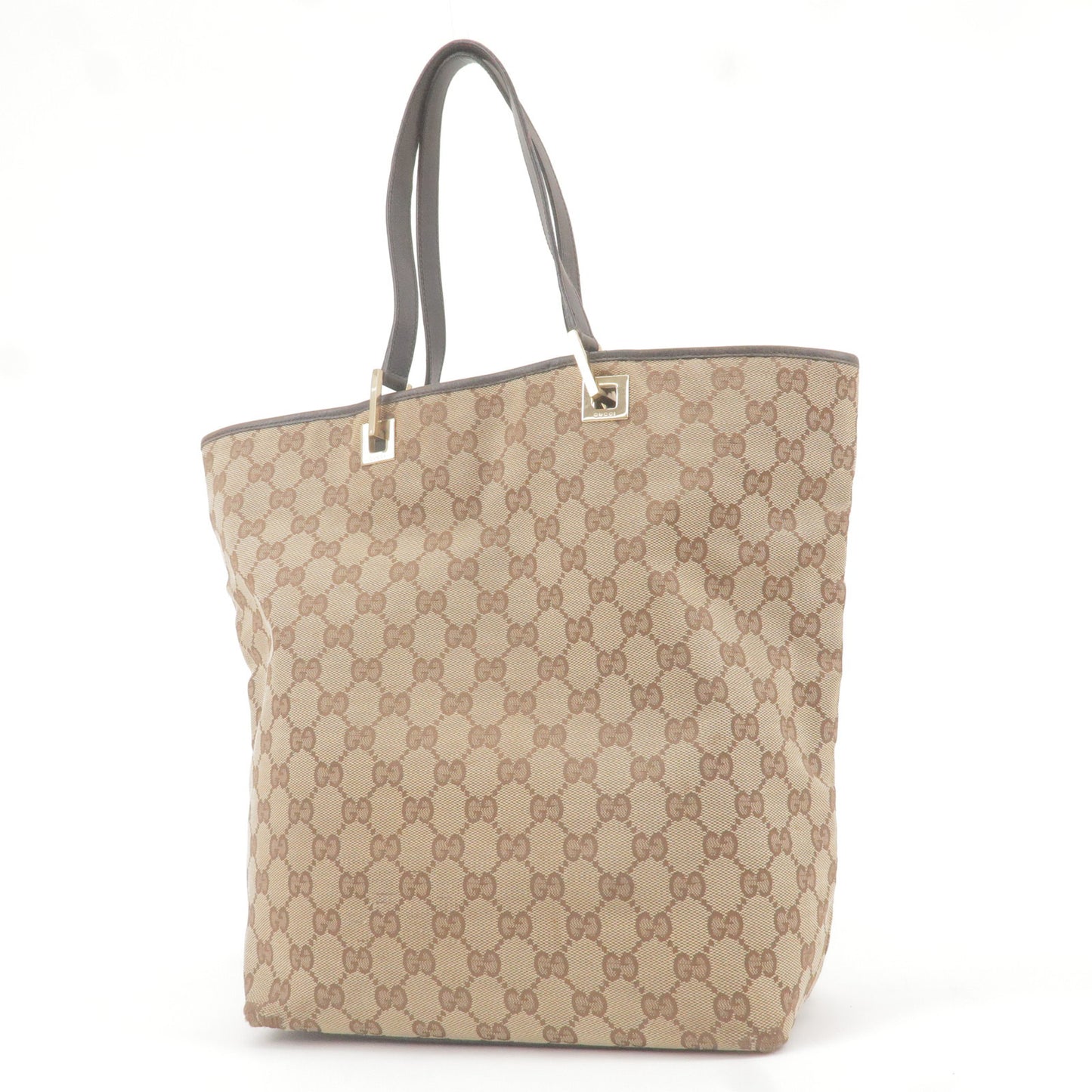 GUCCI GG Canvas Leather Tote Bag Beige Brown 002・1098