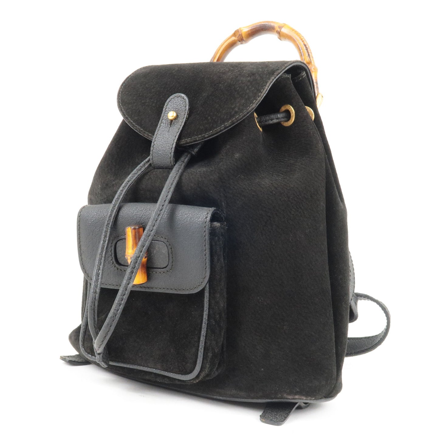 GUCCI Bamboo Suede Leather Ruck Sack Back Pack Black 003.2058.0030