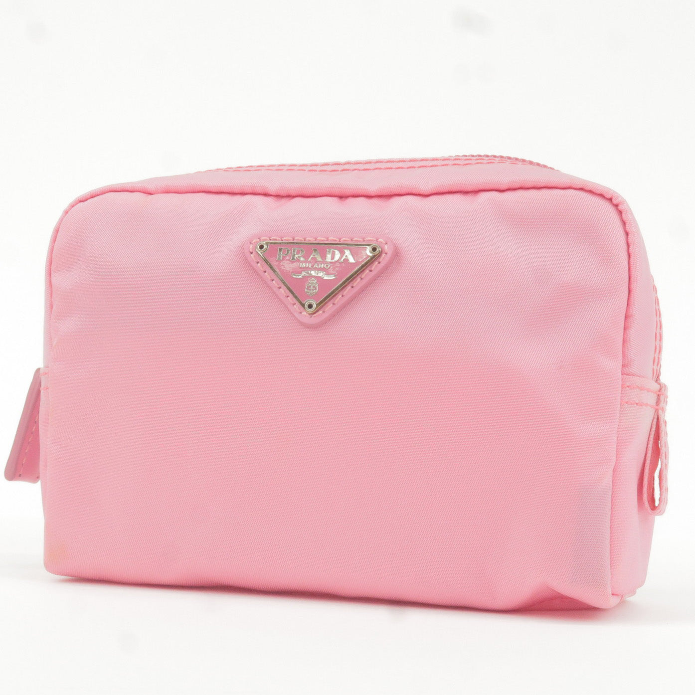 PRADA Logo Nylon Leather Pouch Clutch Bag Pink MV340