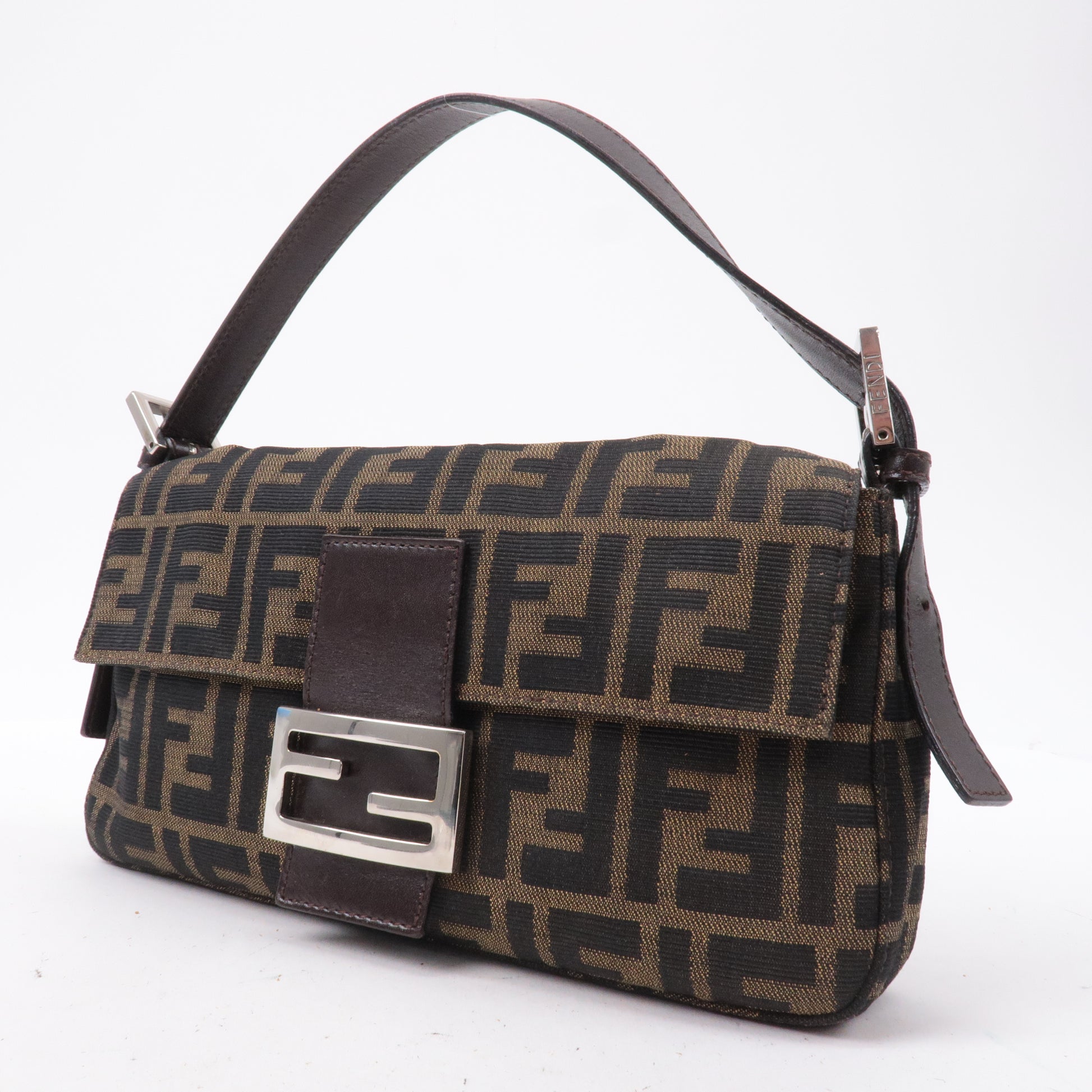 FENDI Selleria Zucca Canvas Leather Boston Bag Gold