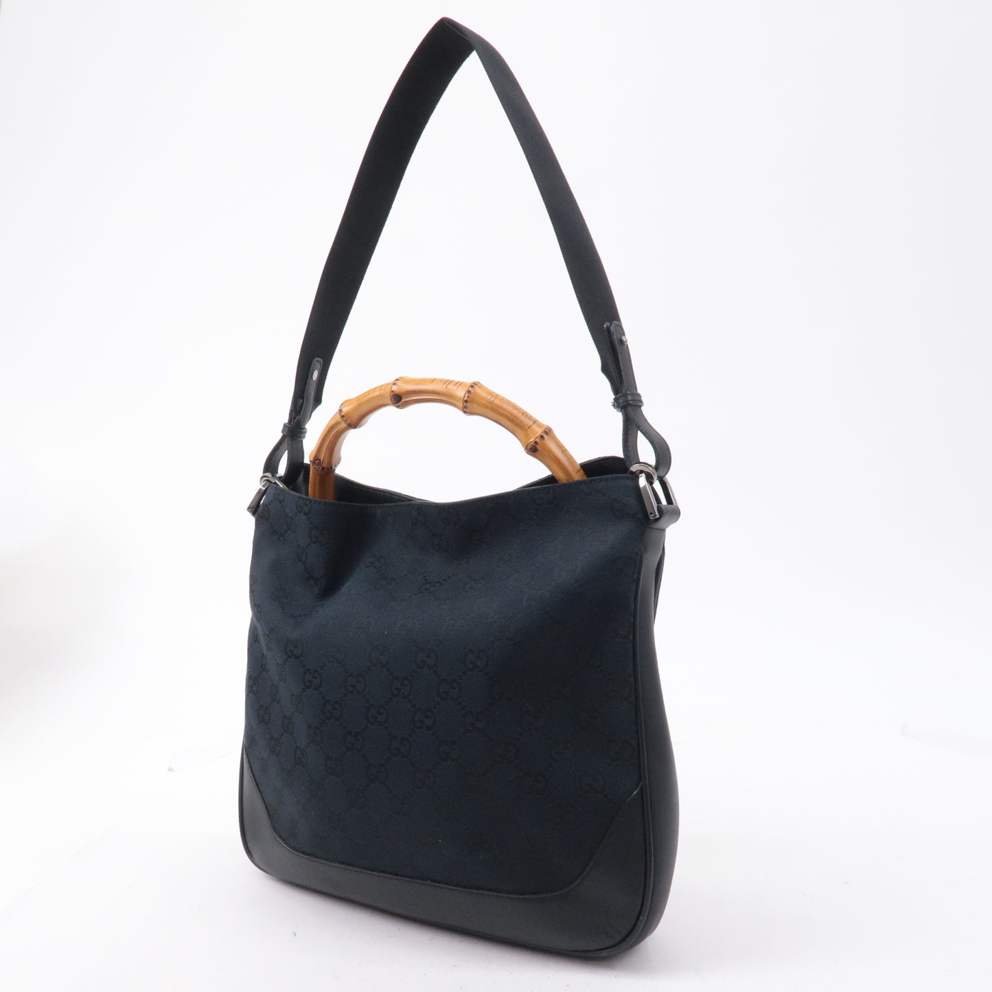 GUCCI Bamboo GG Canvas Leather 2Way Shoulder Bag Black 001.4095