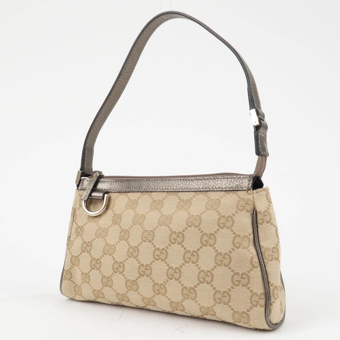 GUCCI Abbey GG Canvas Leather Pouch Hand Bag Beige 145750