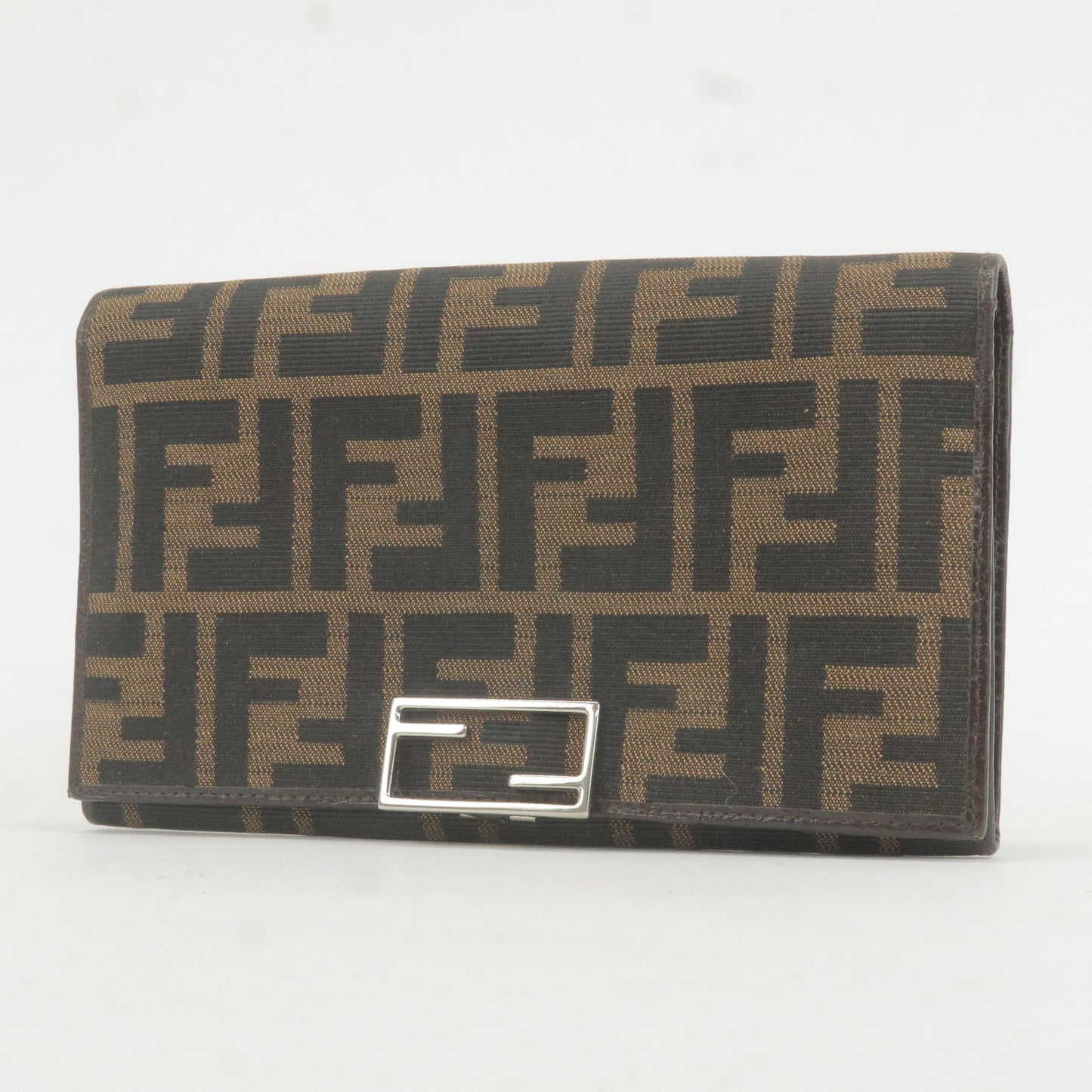 FENDI Zucca Canvas Leather Bi Fold Long Wallet Beige Black