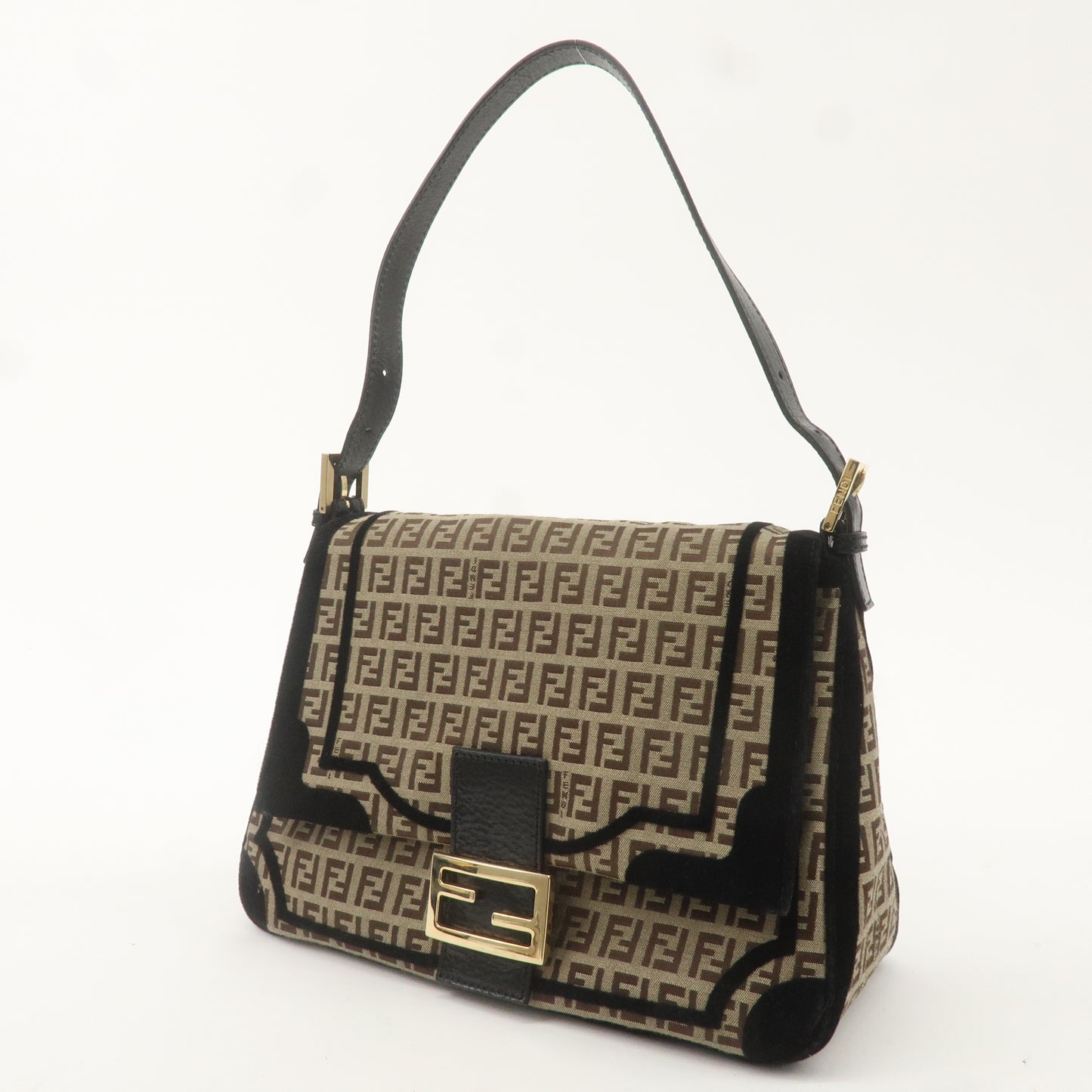 FENDI Mamma Baguette Zucchino Canvas Leather Velour Bag 8BR001