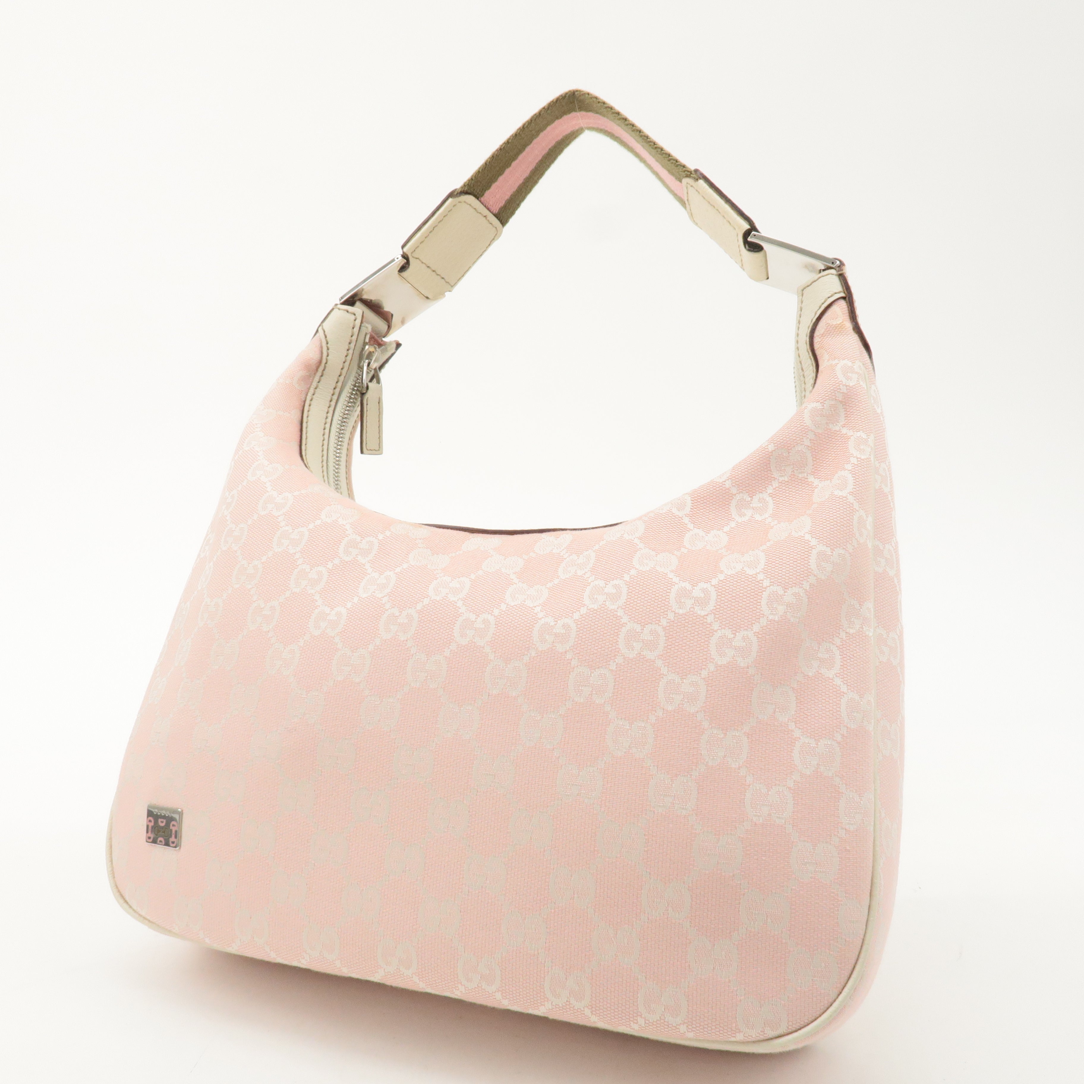 GUCCI Sherry GG Canvas Leather Shoulder Bag Pink Ivory 145757