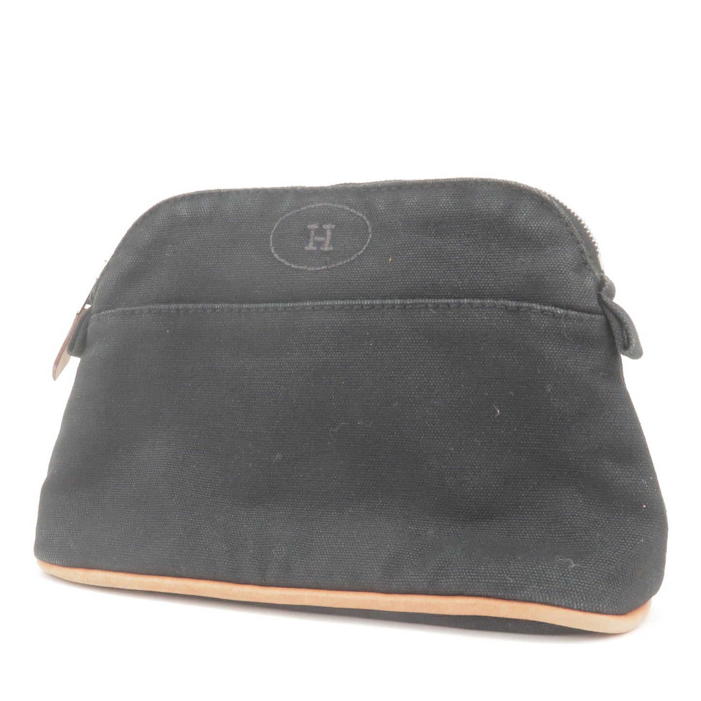 HERMES Set of 2 Canvas Leather Bolide Pouch Black Brown
