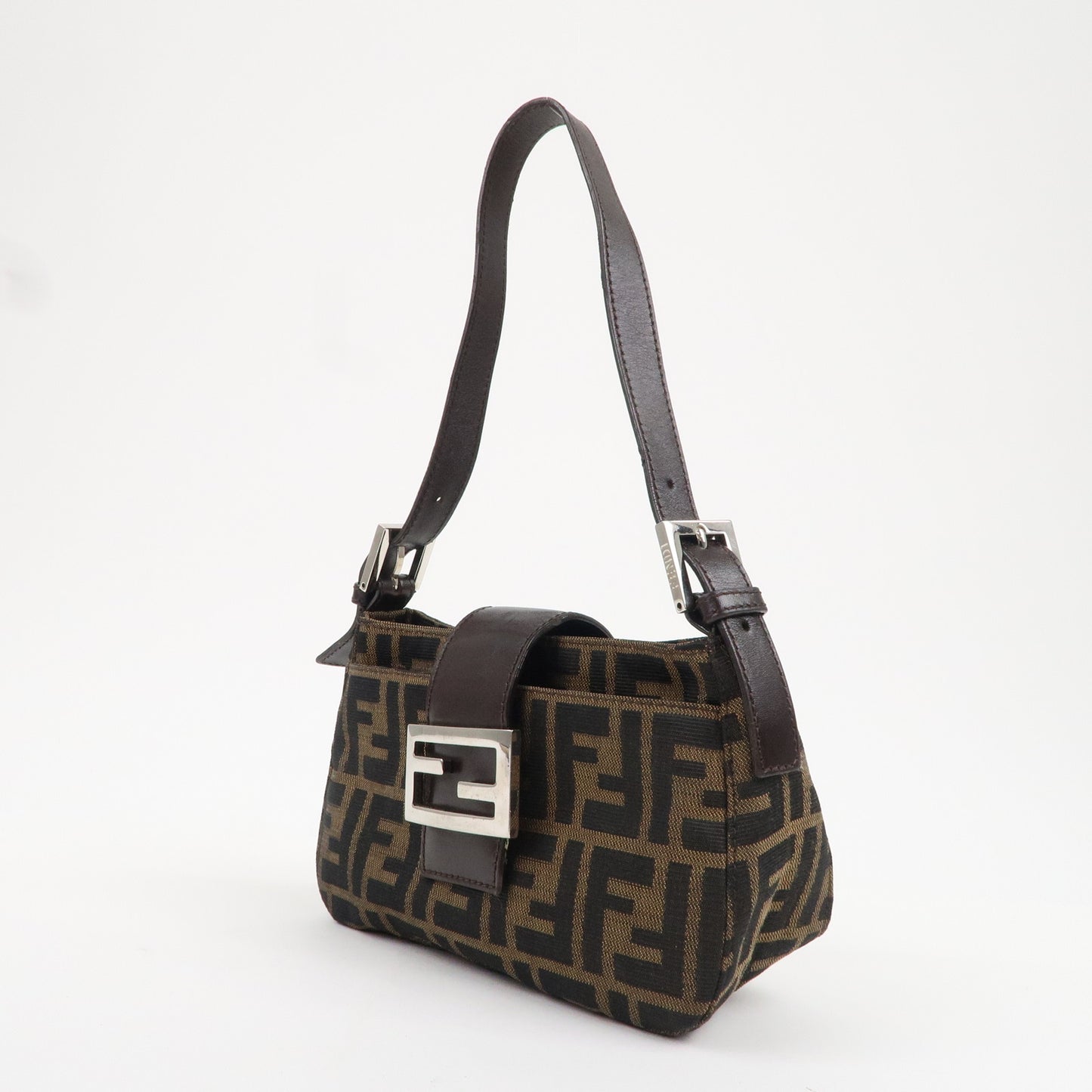 FENDI Zucca Canvas Leather Shoulder Bag Brown Black 26723