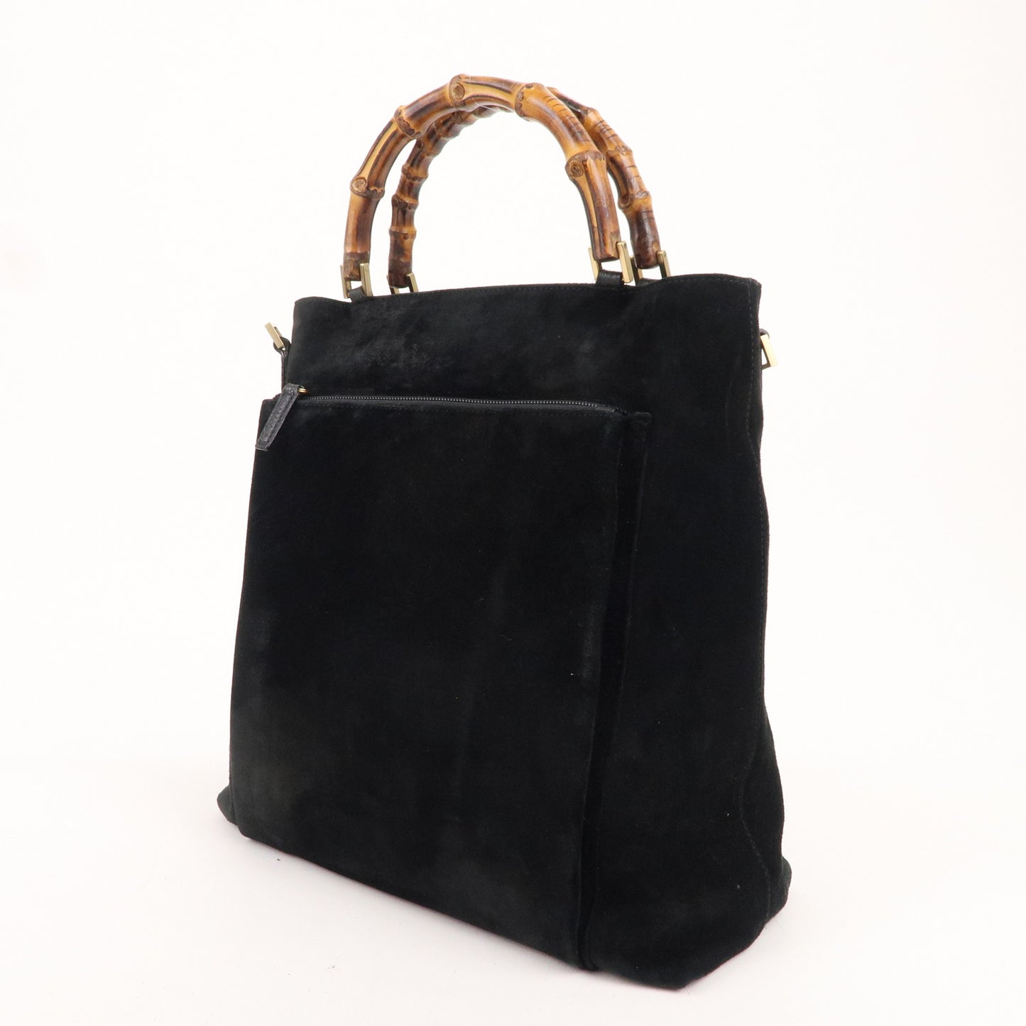 GUCCI Bamboo Suede Leather Hand Bag Black 002.2122.0506