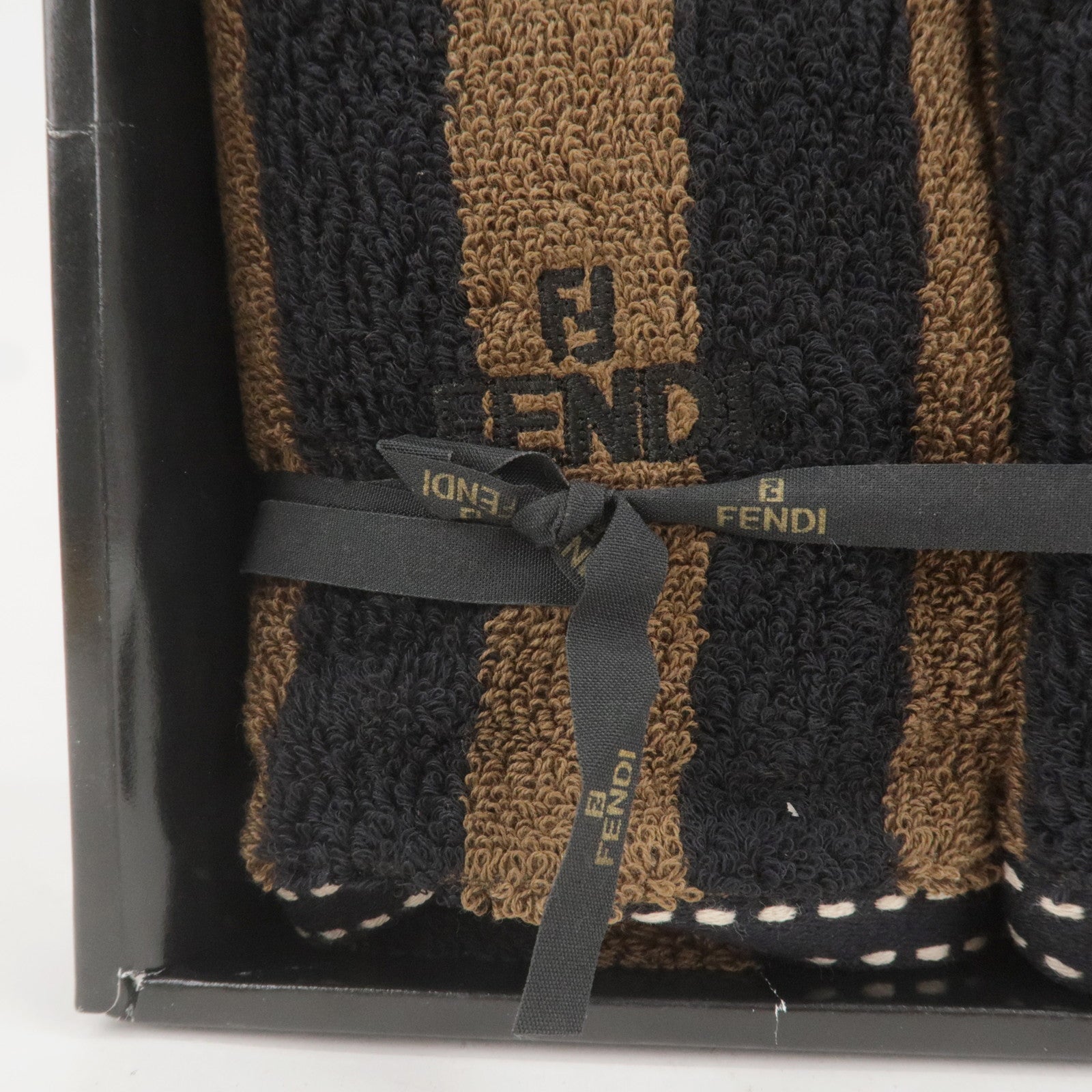 FENDI Pecan Set of 3 Cotton 100 Logo Towel Striped Brown dct