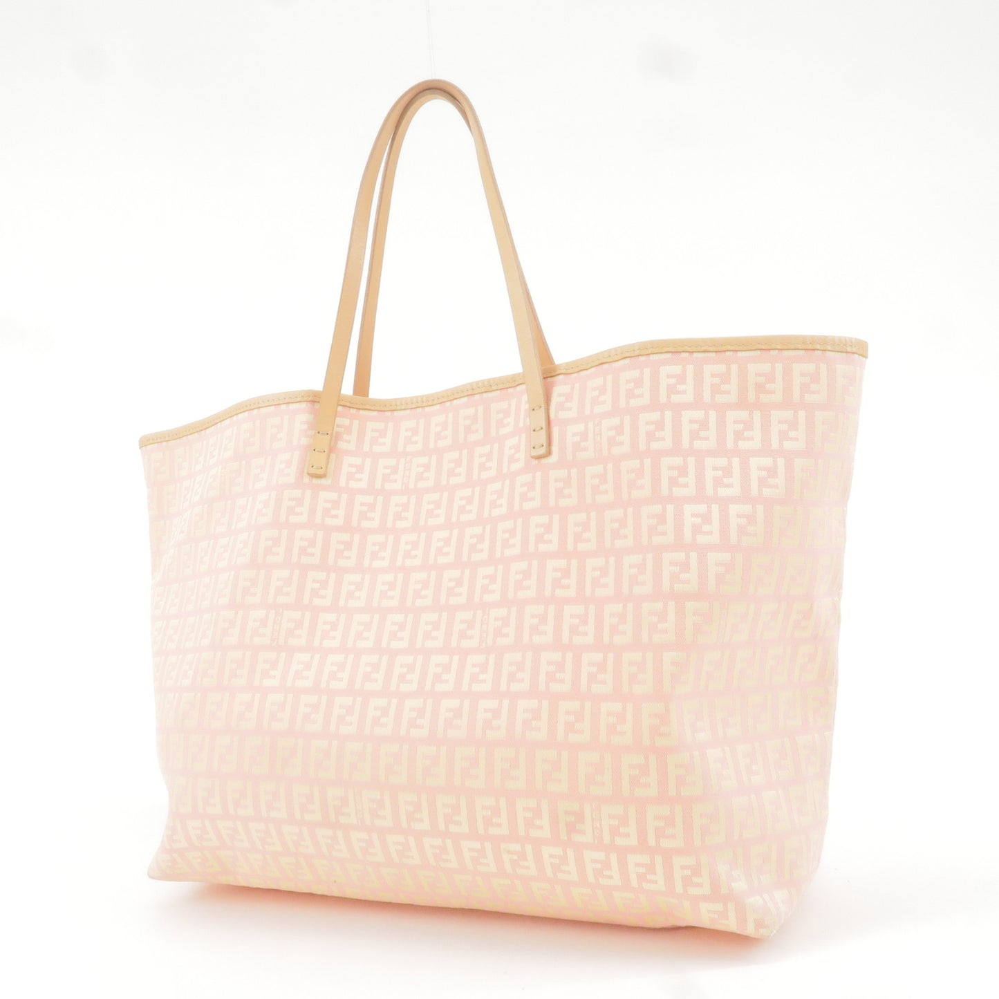 FENDI Zucchino Canvas Leather Tote Bag Pink Beige 8BH005