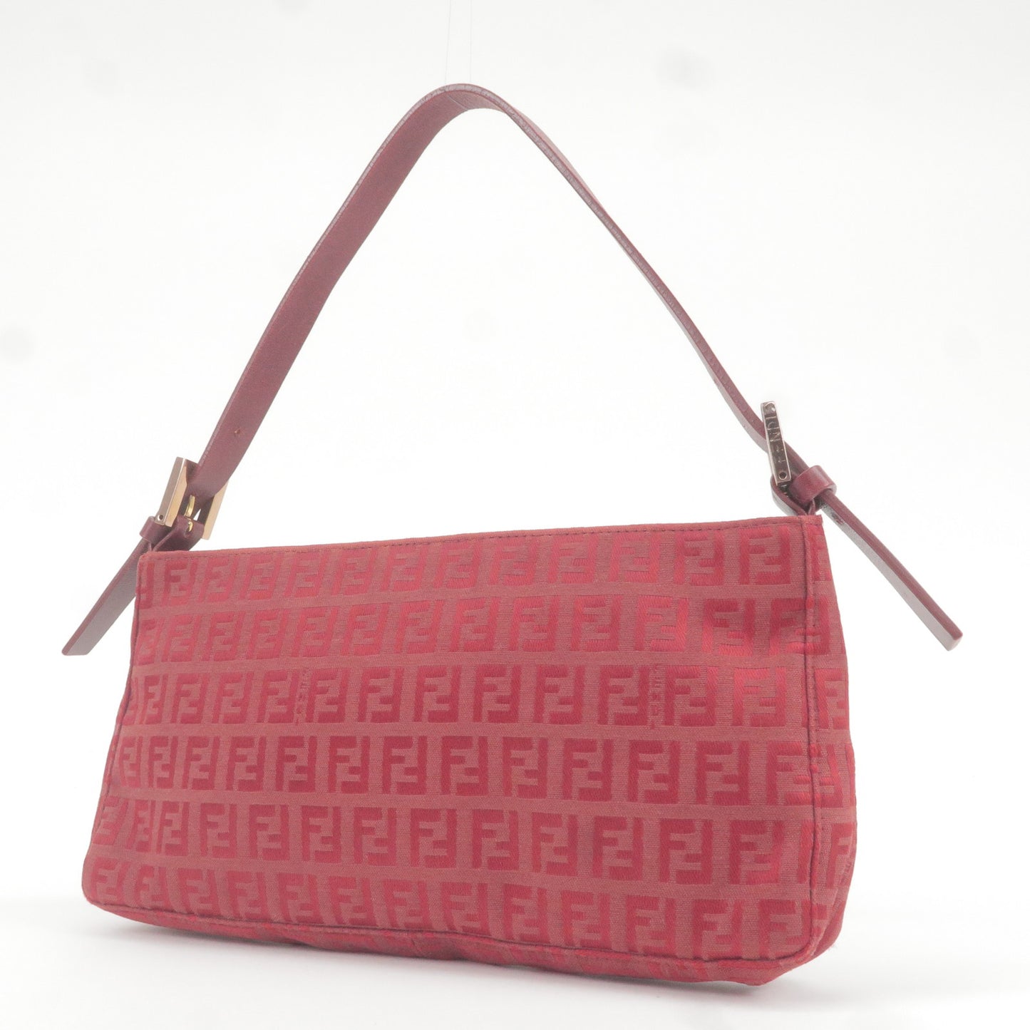FENDI Zucchino Canvas Leather Shoulder Bag Red 8BR042