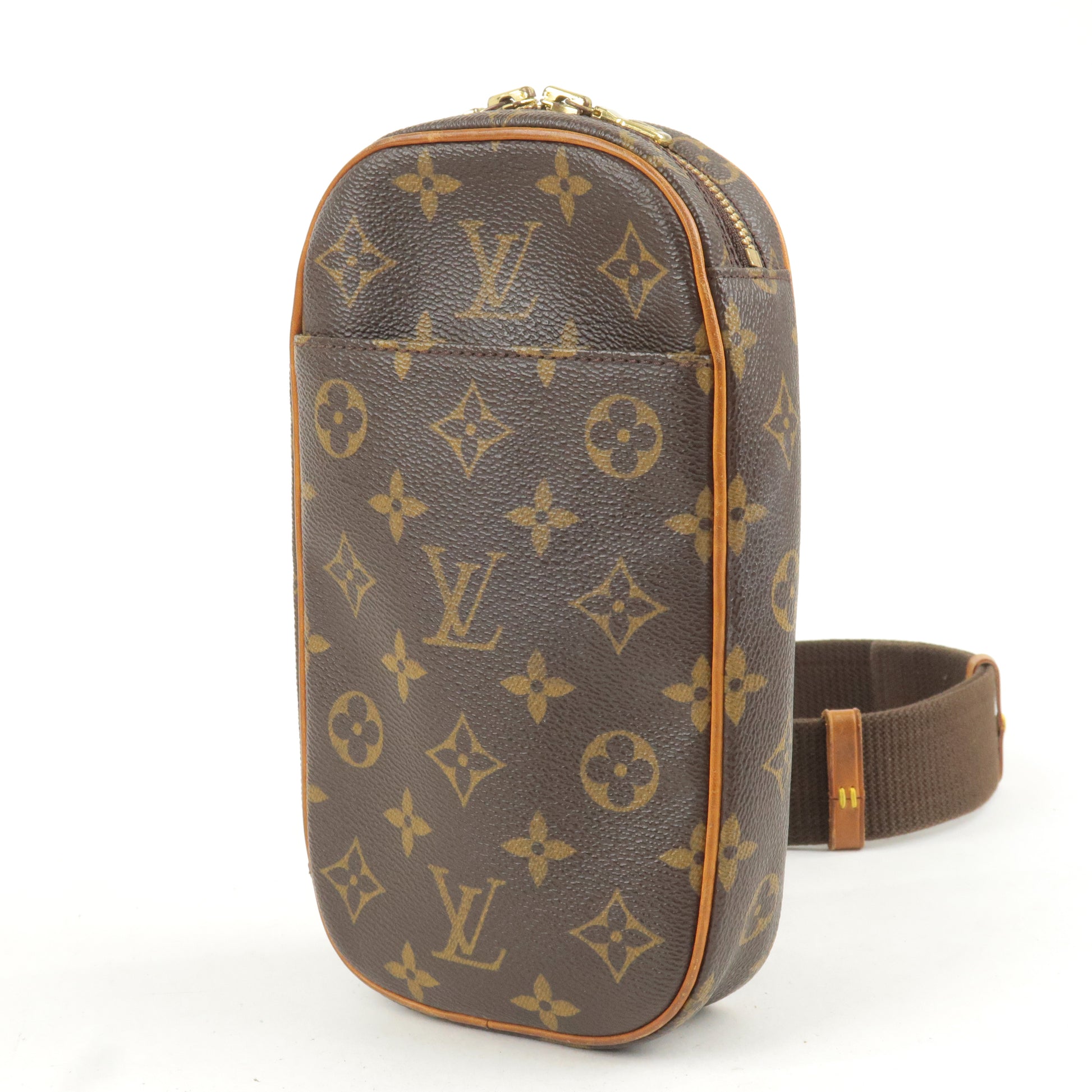 Louis Vuitton Damier Pochette Gange Leather Fabric Brown Cross
