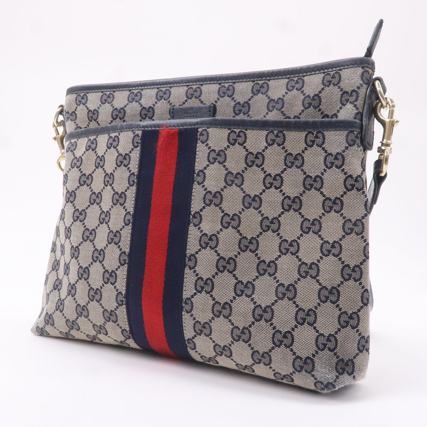 GUCCI Sherry GG Canvas Leather Shoulder Bag Navy Beige 388926