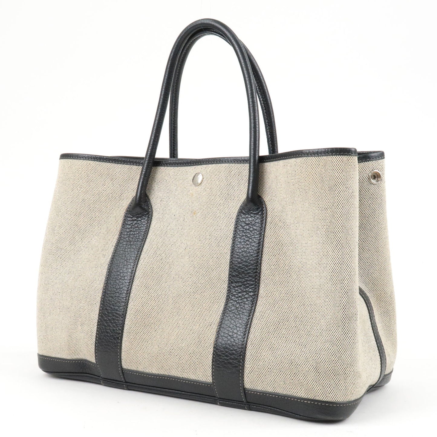 HERMES Canvas Leather Garden Party PM C Stamped Gray Black