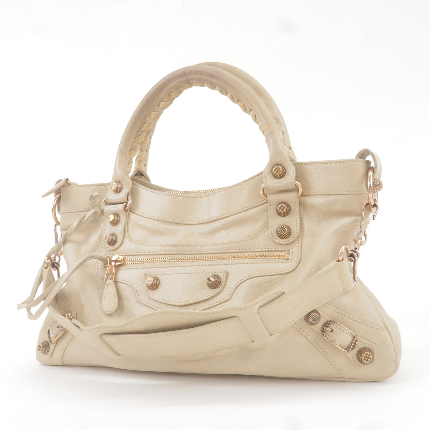 BALENCIAGA The Giant First Leather 2Way Hand Bag Beige 240577