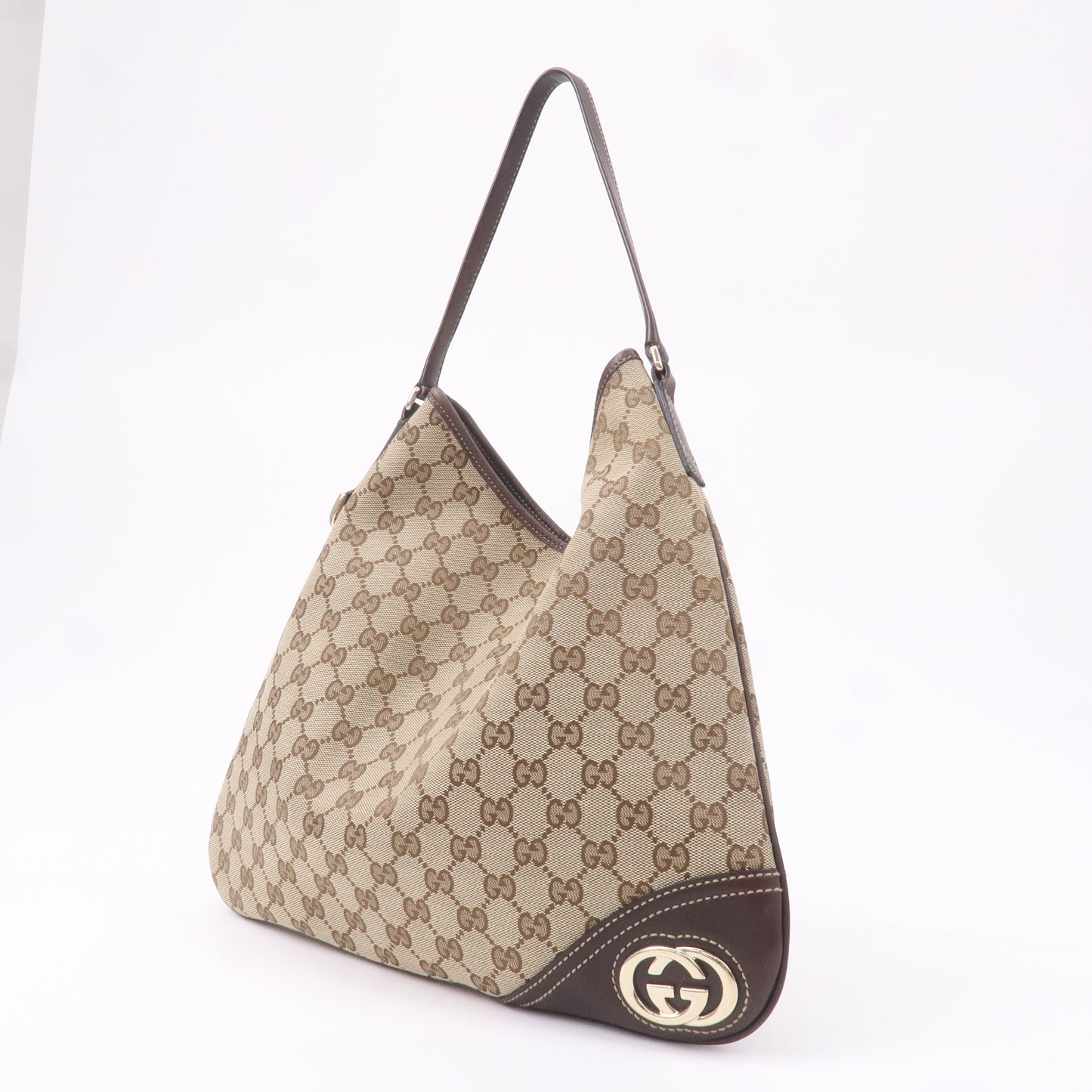 GUCCI GG Canvas Leather Shoulder Bag Beige Brown 169947