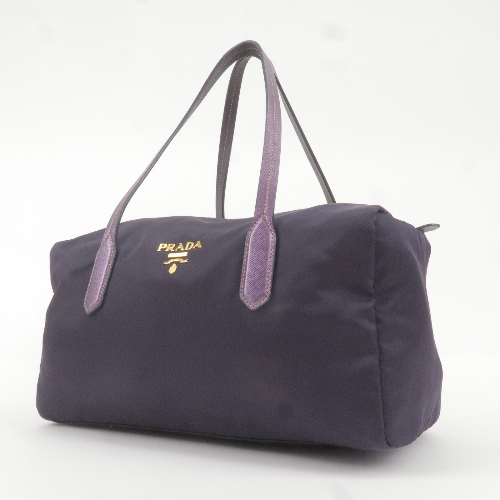 PRADA Nylon Leather Boston Bag Shoulder Bag Purple BL0567 dct