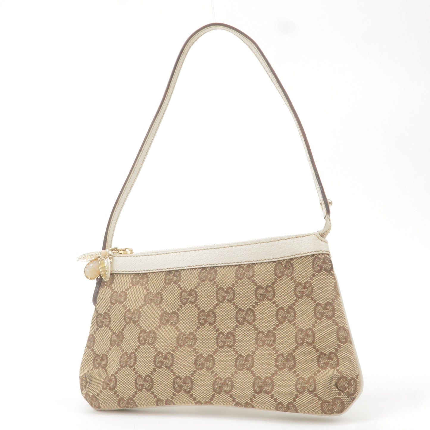 GUCCI-GG-Canvas-Leather-Bee-Hand-Bag-Pouch-Beige-Ivory-153021