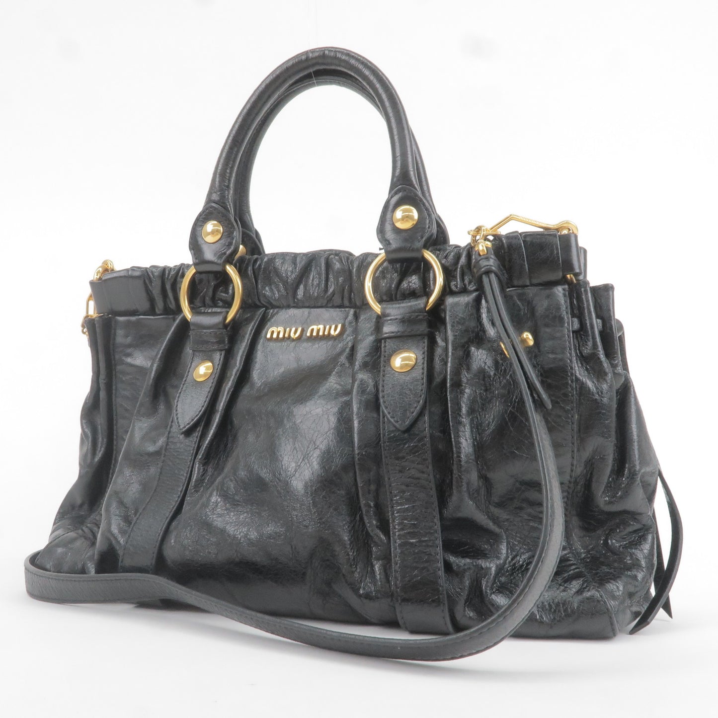 MIU MIU Logo Leather 2Way Shoulder Bag Hand Bag NERO Black