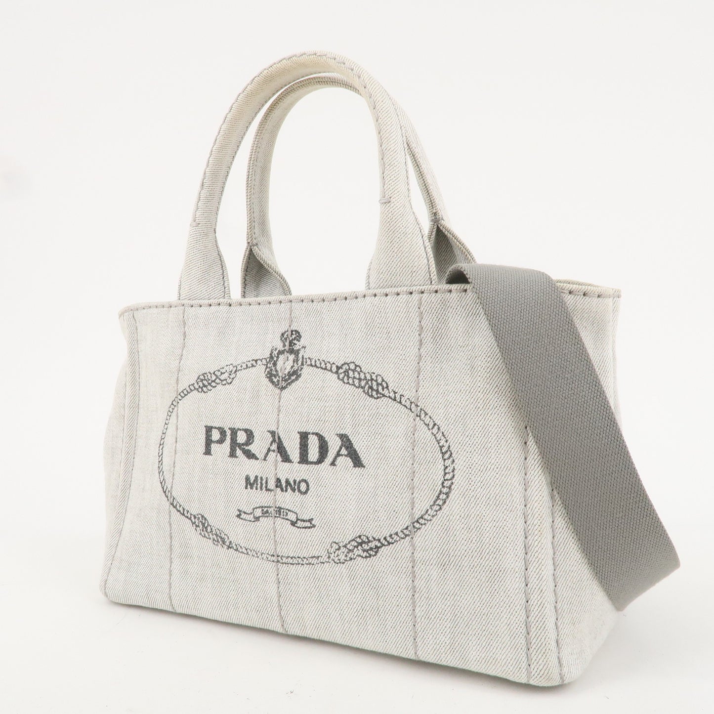 PRADA Canapa Mini Canvas 2Way Bag Hand Bag Light Gray 1BG439