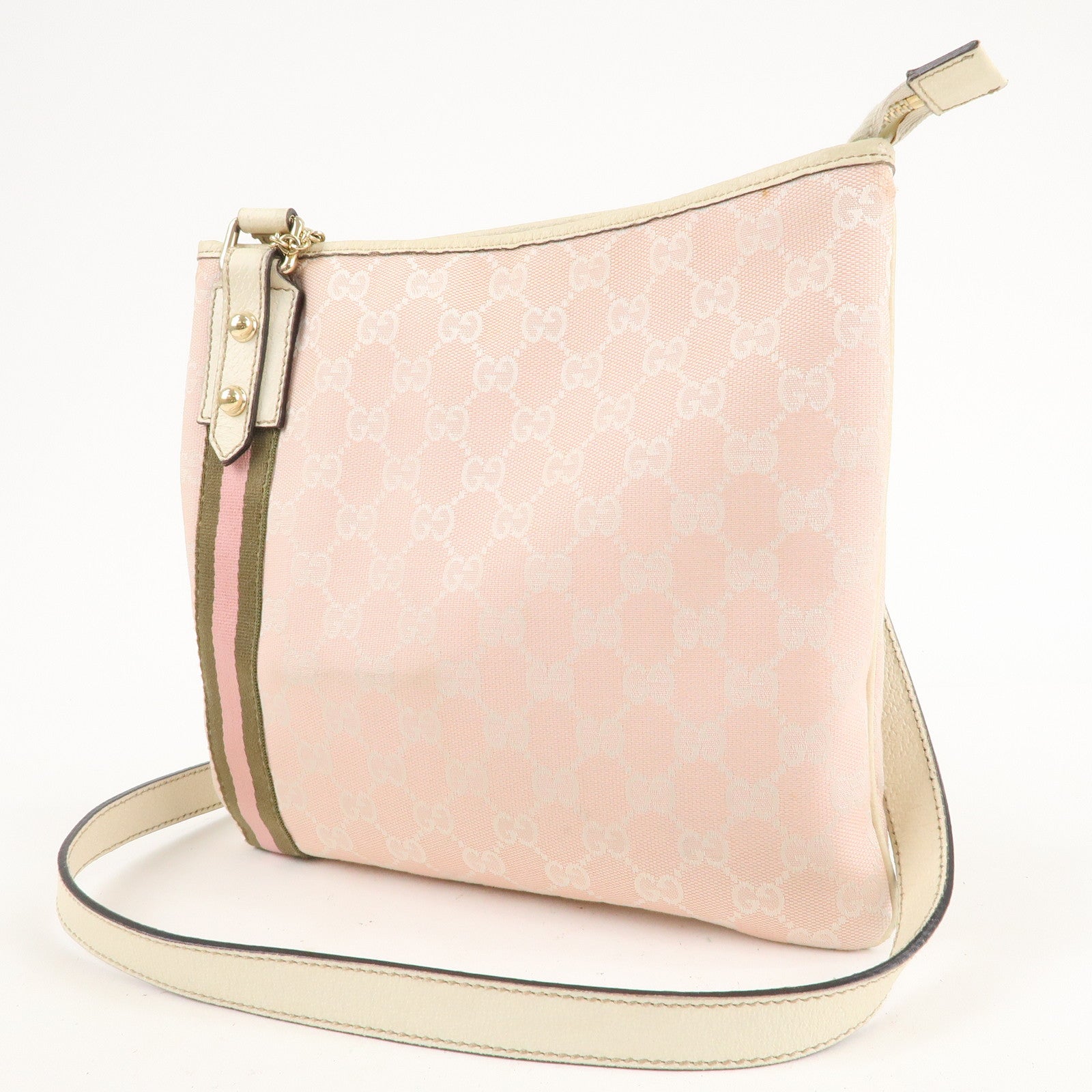 GUCCI-Sherry-GG-Canvas-Leather-Shoulder-Bag-Pink-White-144388