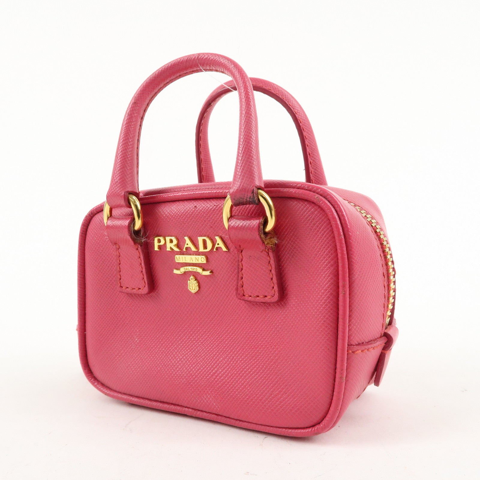 PRADA Logo Safiano Leather Mini Hand Bag Mini Pouch Pink