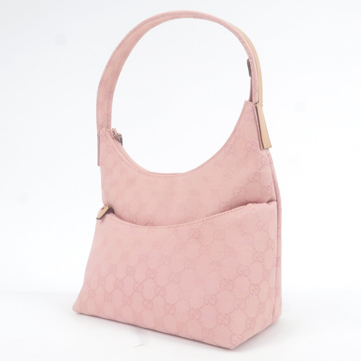 GUCCI GG Canvas Leather Shoulder Bag Pink Beige 001.3386