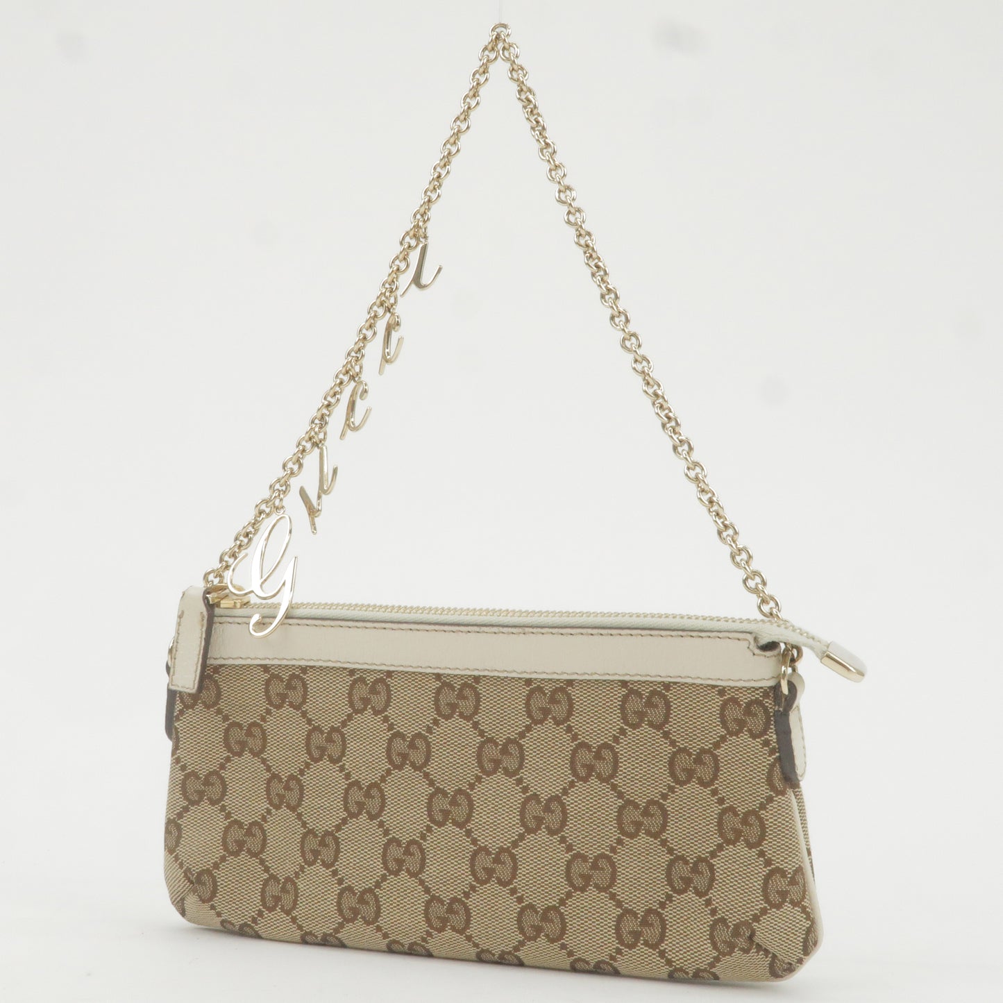 GUCCI GG Canvas Leather Chain Pouch Bag Beige Ivory 120940