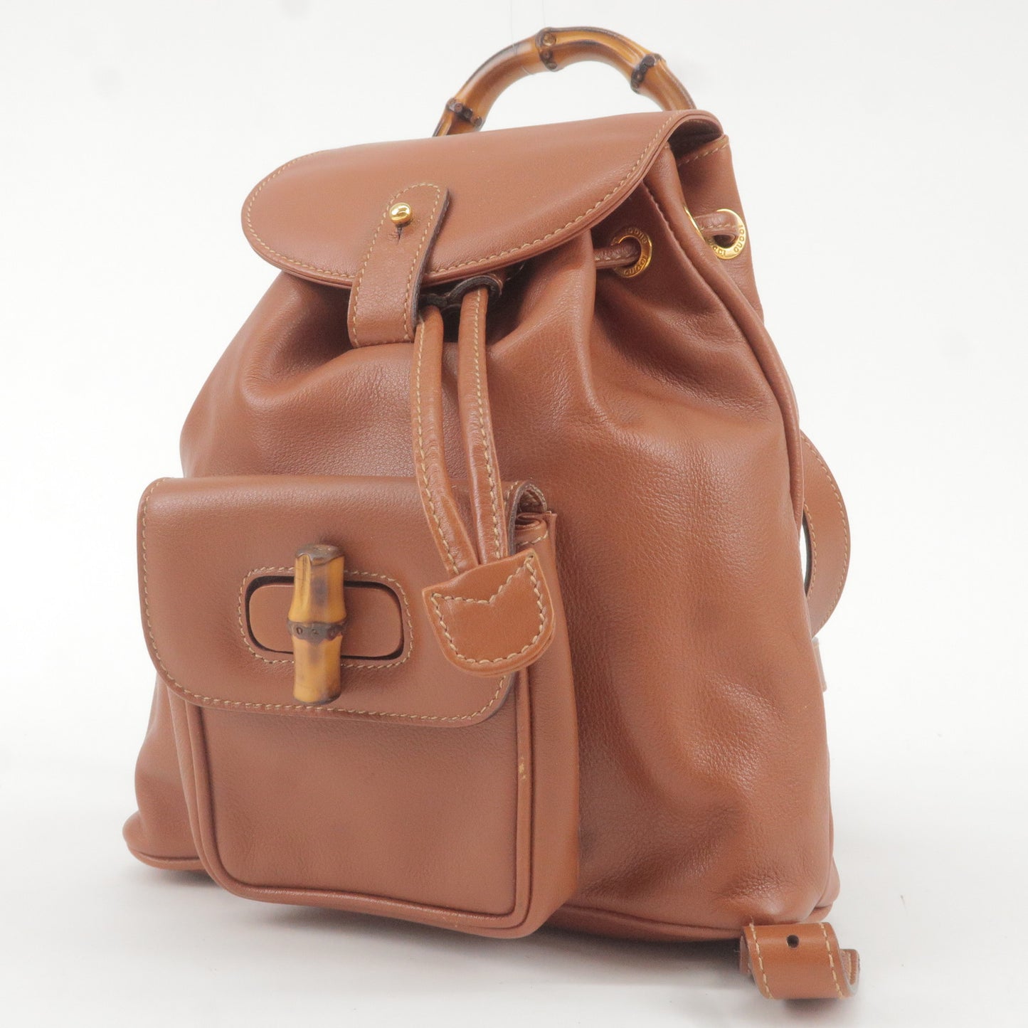 GUCCI Bamboo Leather Back Pack Ruck Sack Bag Brown 003.1705