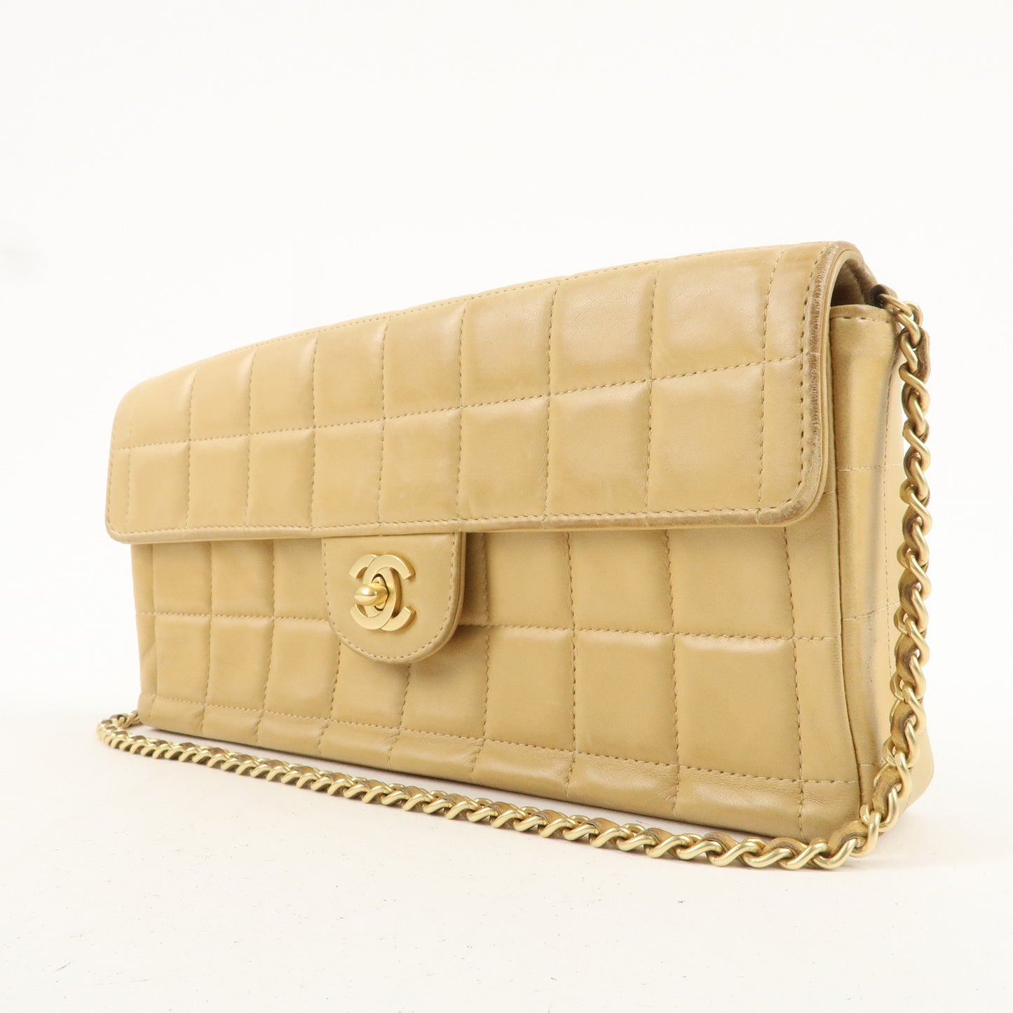 CHANEL Chocolate Bar Lamb Skin Chain Shoulder Bag Beige A15316