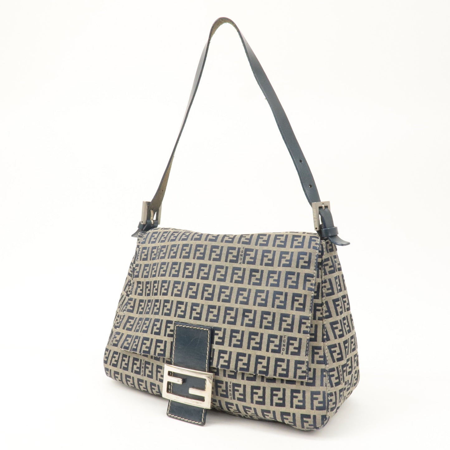 FENDI Mamma Baguette Zucchino Canvas Leather Shoulder Bag 26325