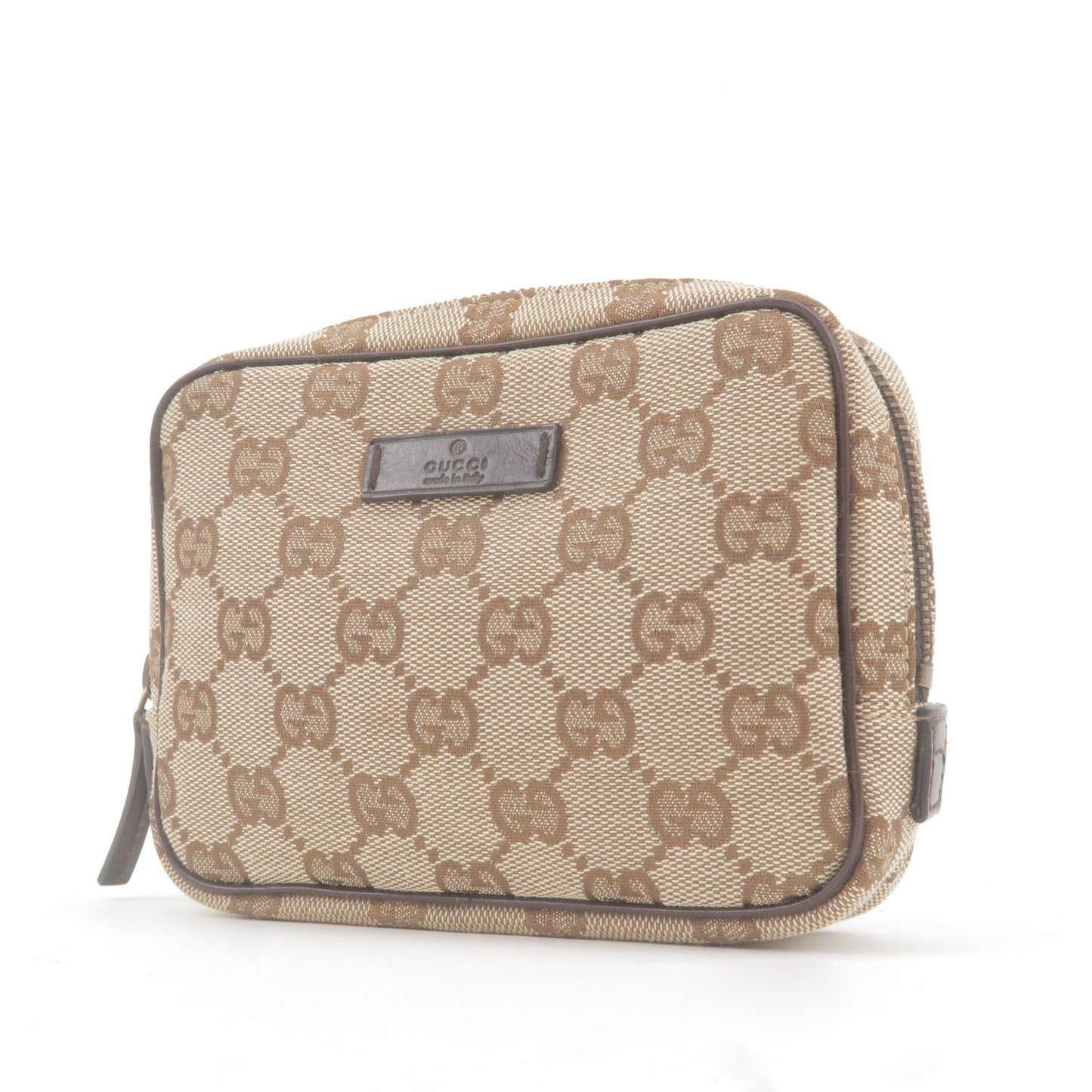 GUCCI GG Canvas Leather Mini Pouch Cosmetic Bag Brown 106647