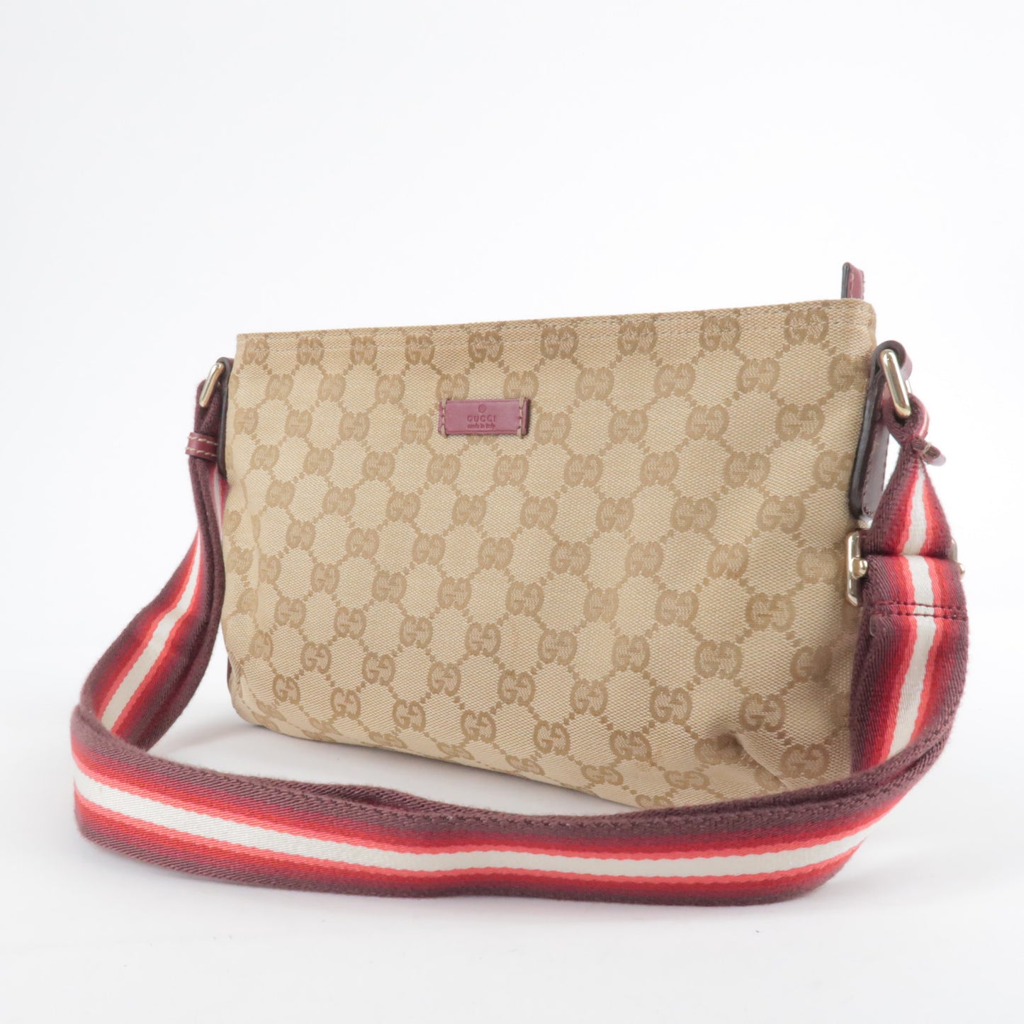 GUCCI Sherry GG Canvas Leather Shoulder Bag Beige Red 189749