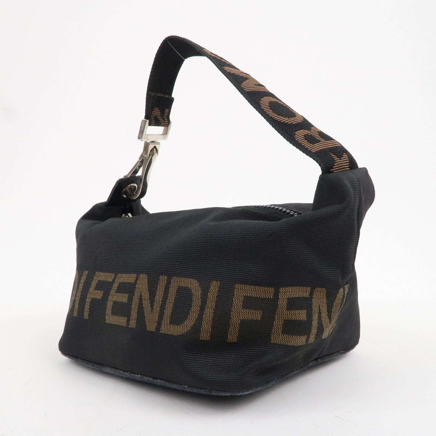 FENDI Logo Canvas Hand Bag Black Brown 26586