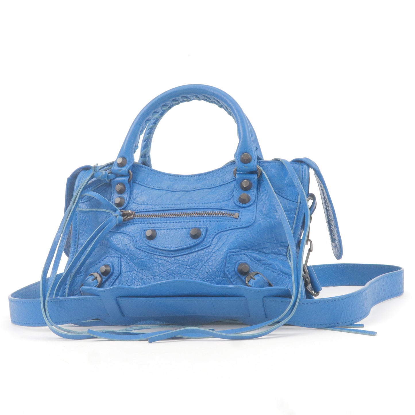 BALENCIAGA Leather Classic Mini City 2Way Hand Bag Blue 300295
