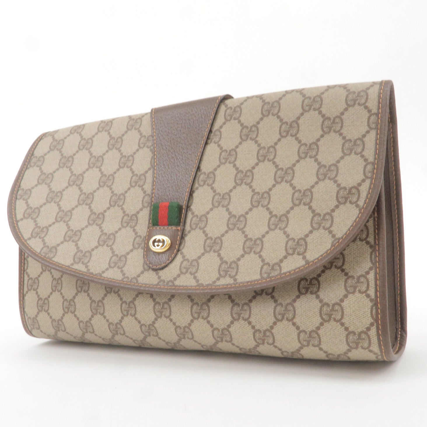 GUCCI-Sherry-Old-Gucci-GG-Plus-Leather-Clutch-Bag-Beige-Brown