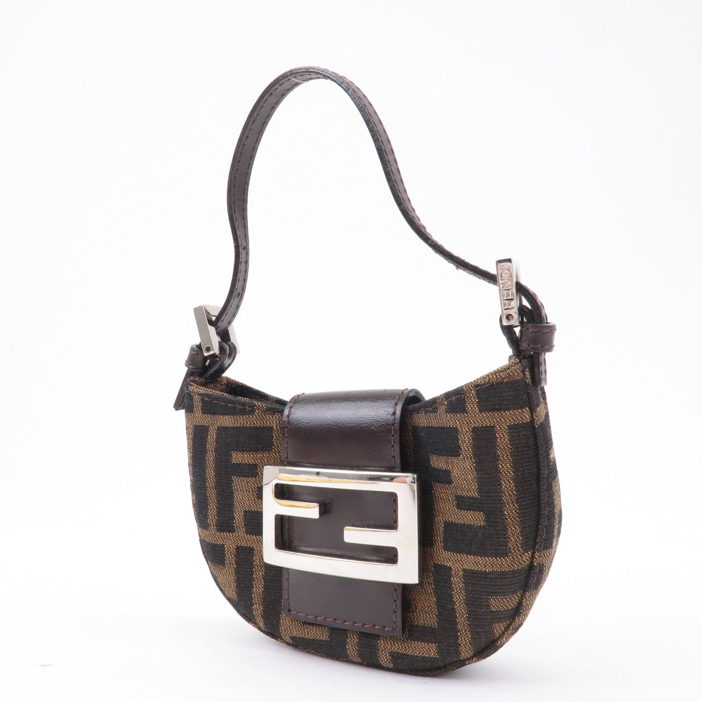 FENDI Zucca Canvas Leather Pouch Mini Bag Brown Black 26673