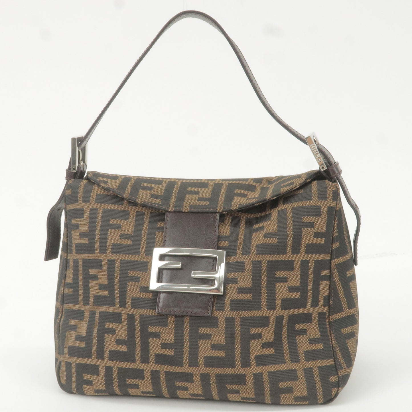 FENDI Zucca Canvas Leather Shoulder Bag Brown Black 26426