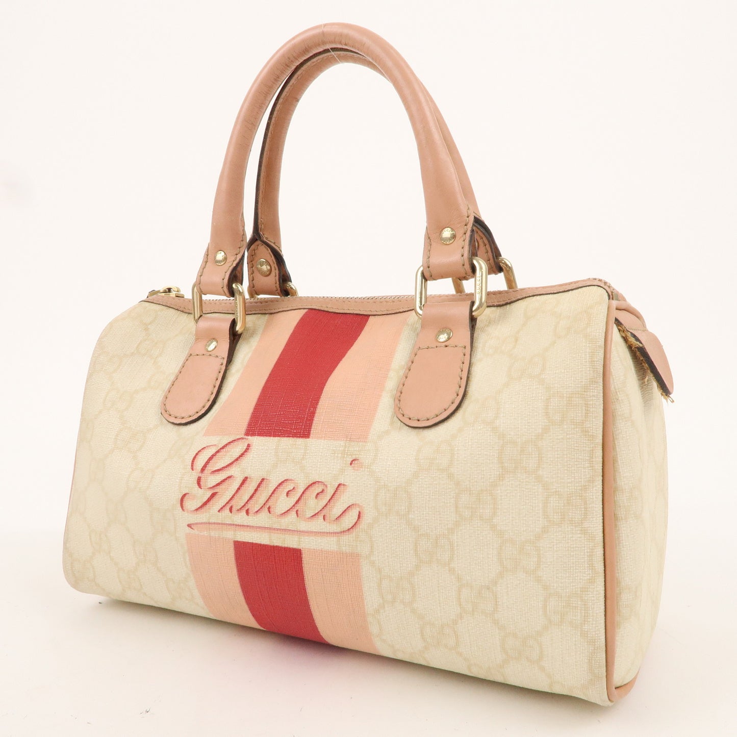 GUCCI Joyline GG Plus Leather Mini Boston Bag Beige Pink 190257