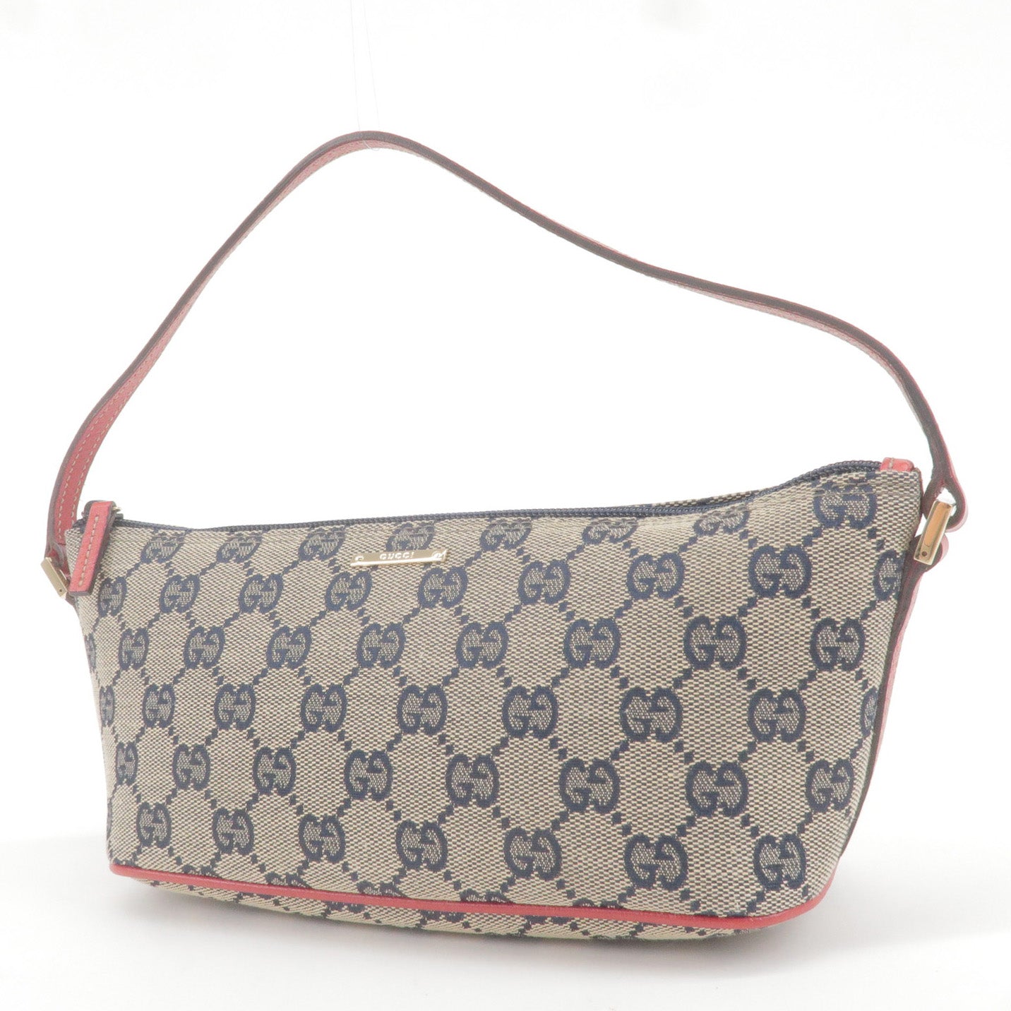 GUCCI Boat Bag GG Canvas Leather Hand Bag Beige Red 07198