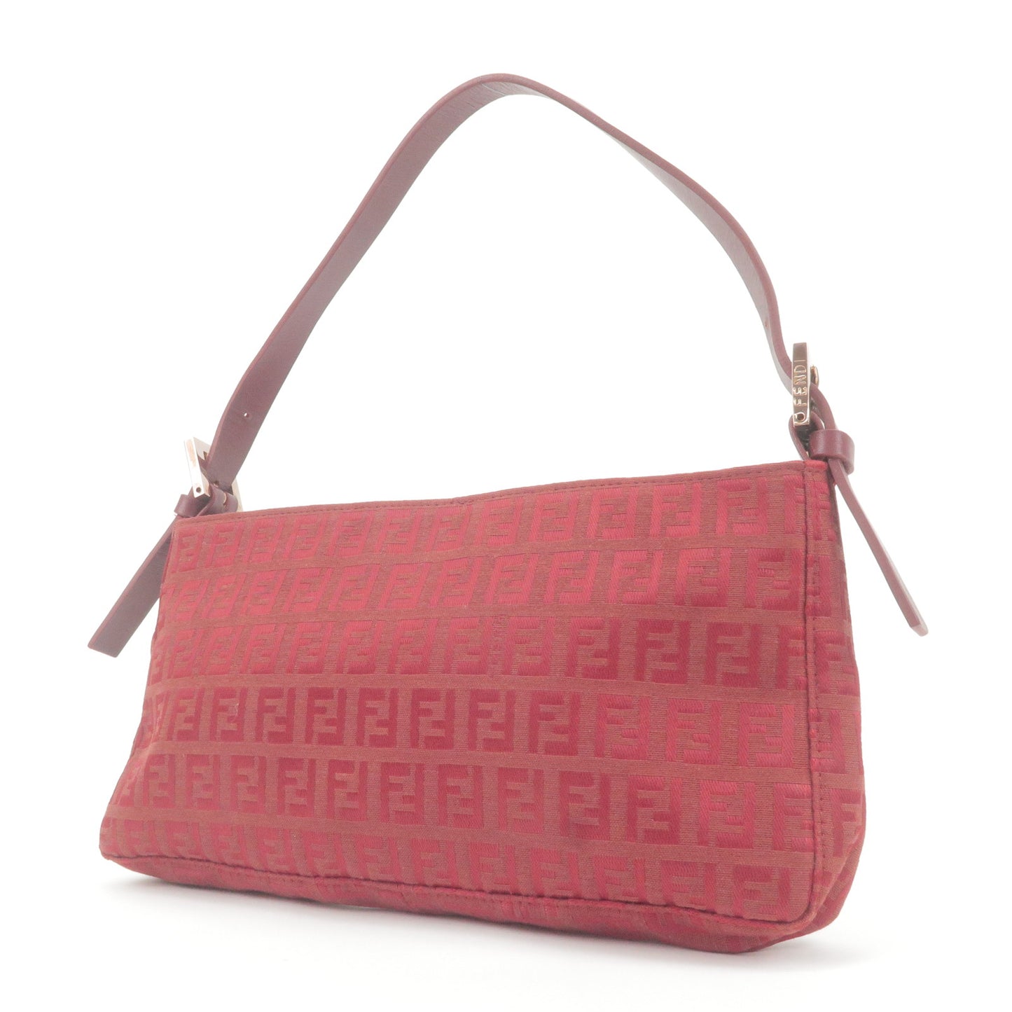 FENDI Zucchino Canvas Leather Shoulder Bag Red 8BR042