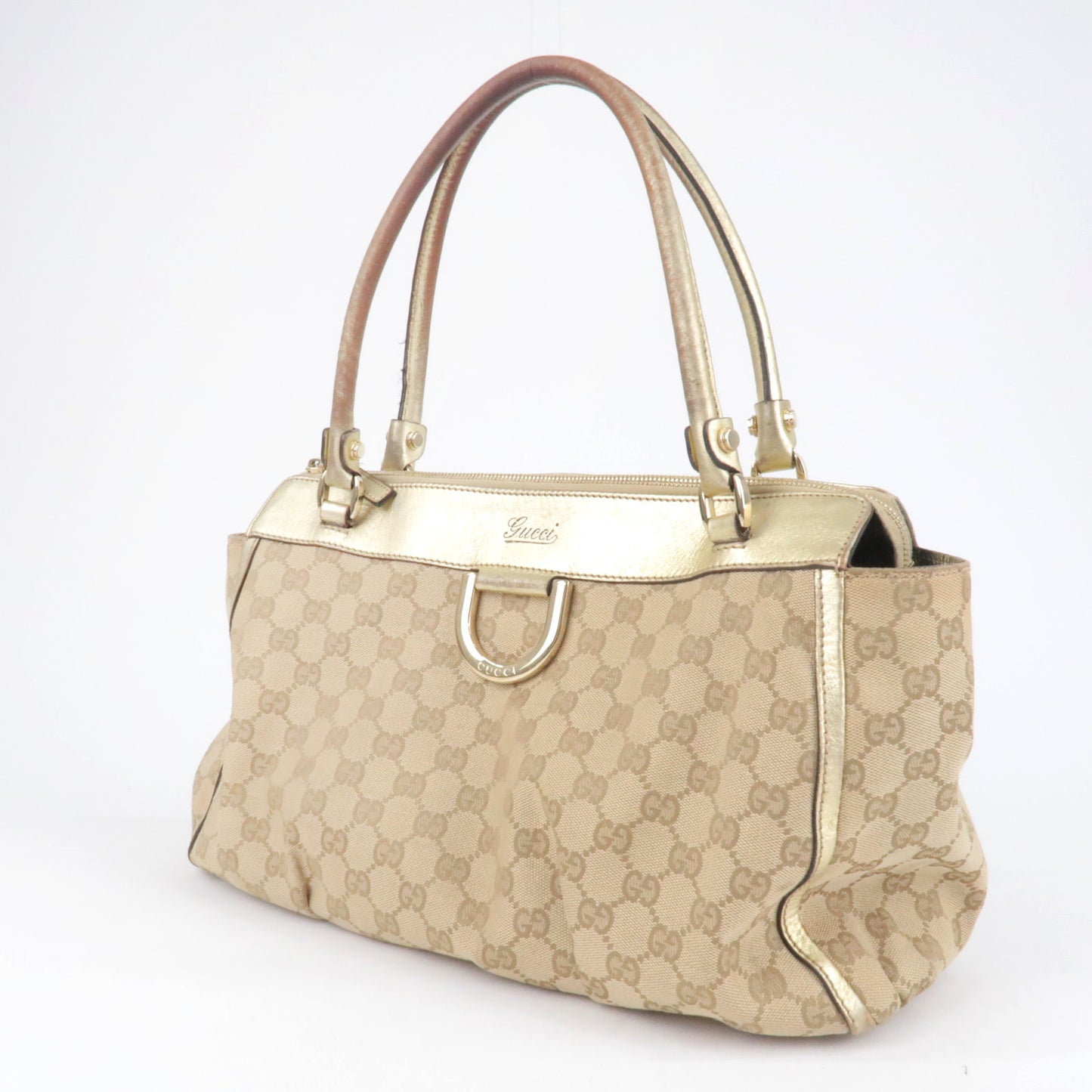 GUCCI Abbey GG Canvas Leather Tote Bag Beige Gold 189831