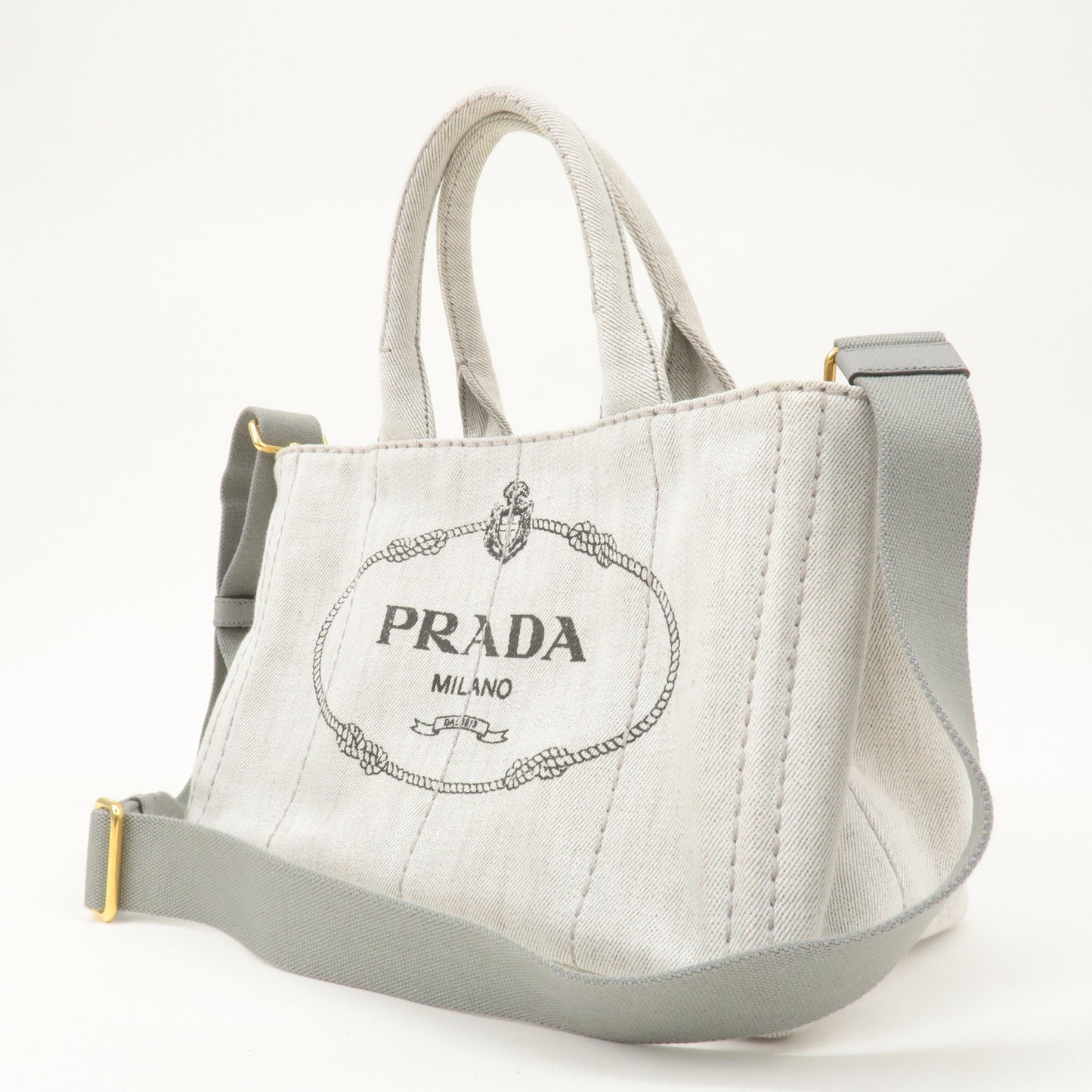 PRADA Canapa Mini Canvas 2Way Bag Hand Bag Light Gray 1BG439