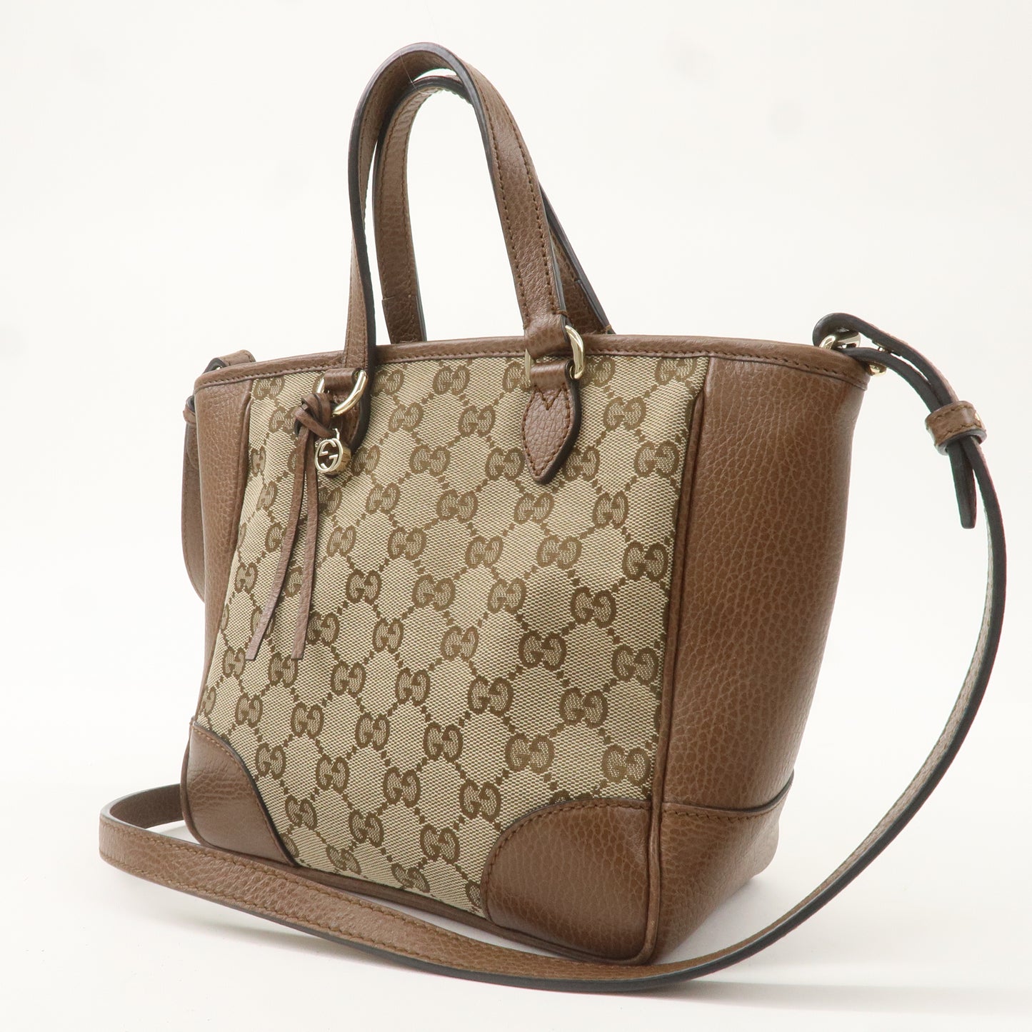 GUCCI GG Canvas Leather 2WAY Bag Hand Bag Beige Brown 449241