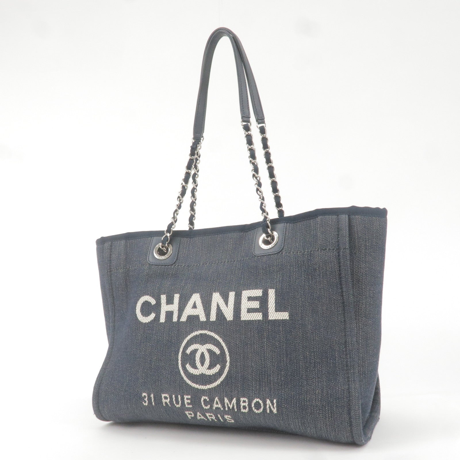 Denim - Bag - Navy - Chain - A67001 – dct - Leather - Deauville -  ep_vintage luxury Store - Tote - CHANEL - MM - Borsa a tracolla Chanel  Vintage in raso nero