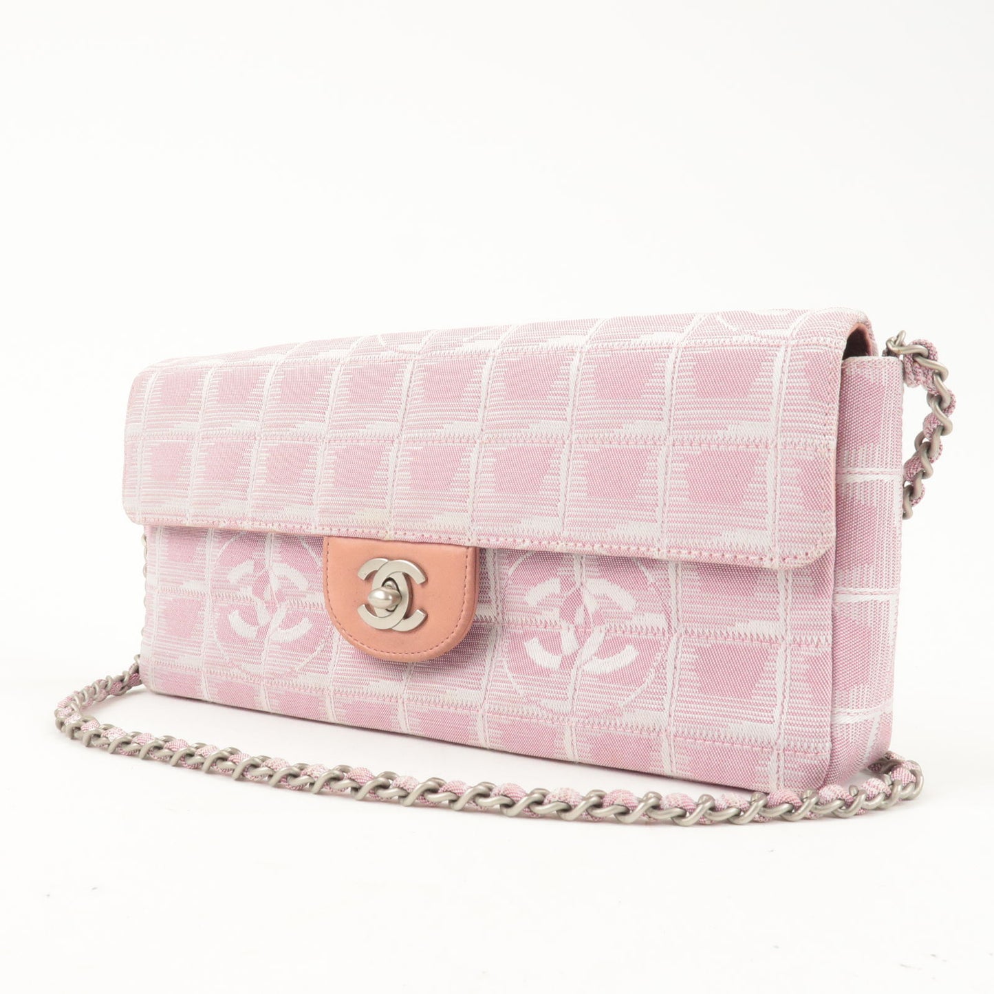 CHANEL Travel Line Nylon Jacquard Leather Chain Bag Pink A15316