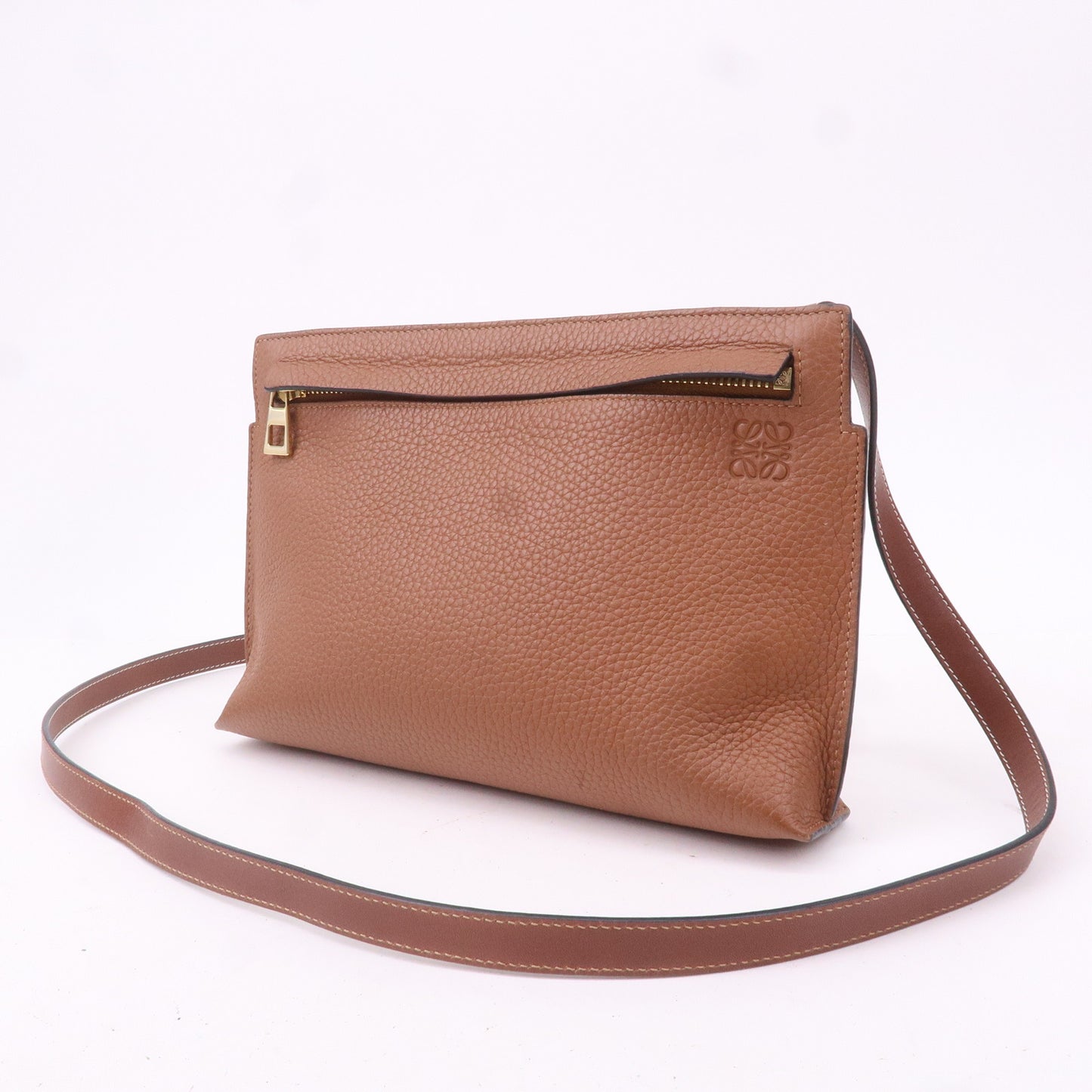 LOEWE Leather T Pouch Shoulder Bag Crossbody Bag Brown