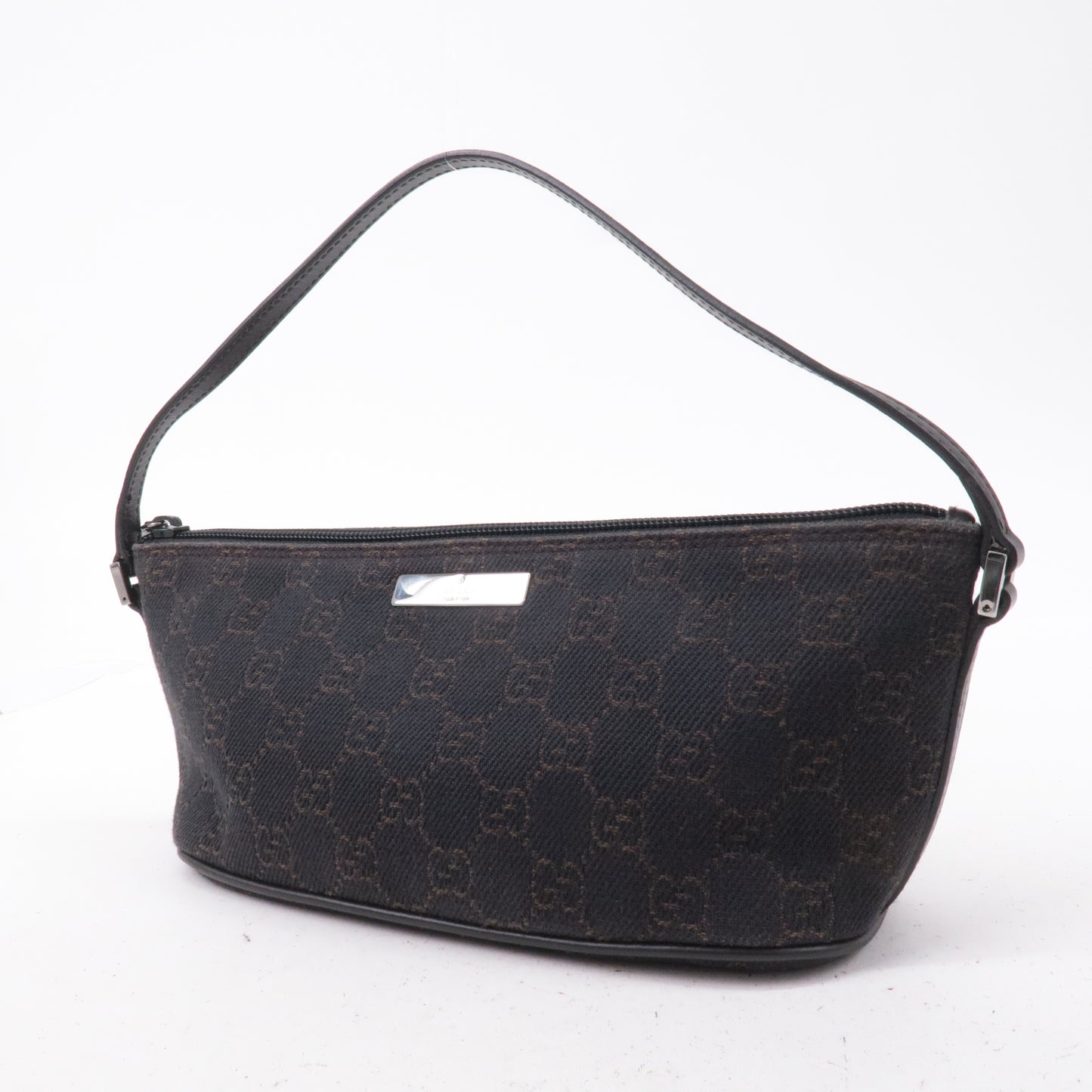 GUCCI Boat Bag GG Canvas Leather Hand Bag Dark Brown 07198