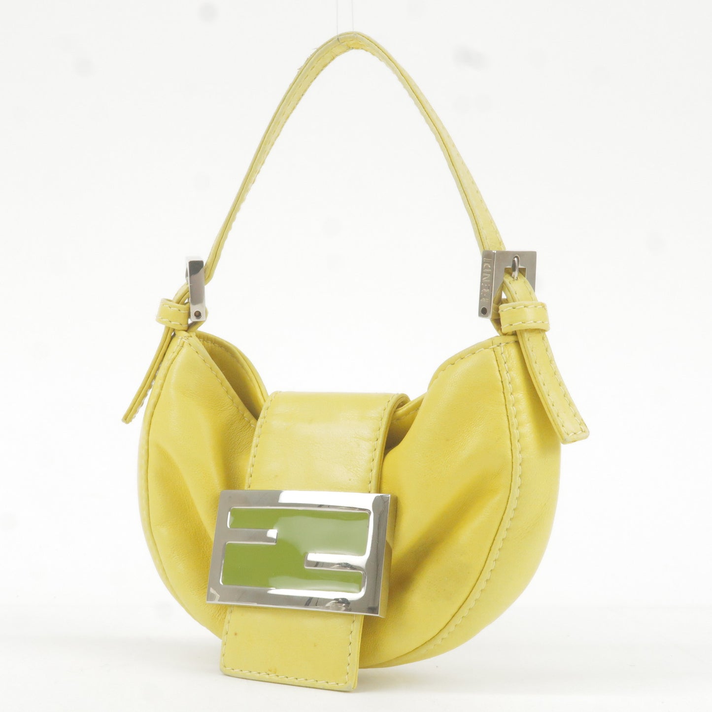 FENDI Mini Croissant Hand Bag Mini Bag Leather Yellow 26673