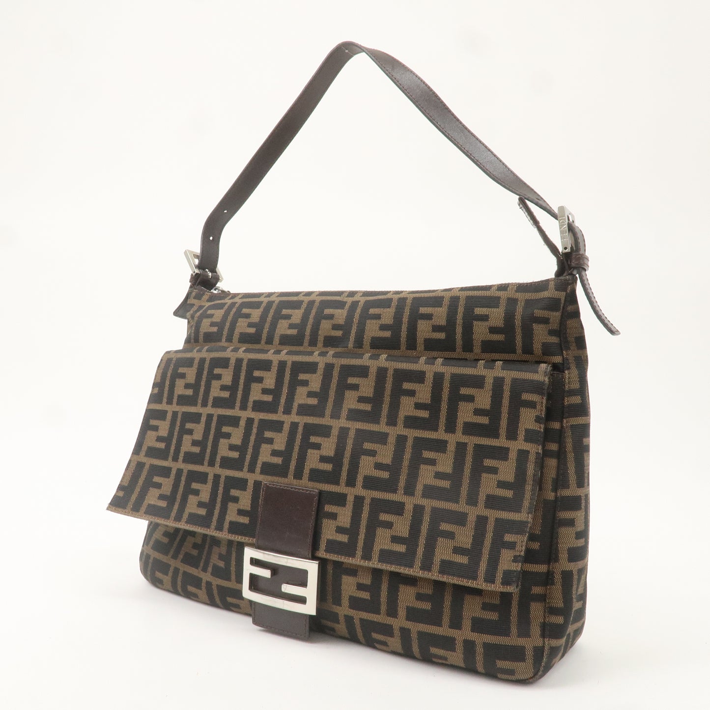 FENDI Zucca Mamma Baguette Canvas Leather Bag Brown Black 26425